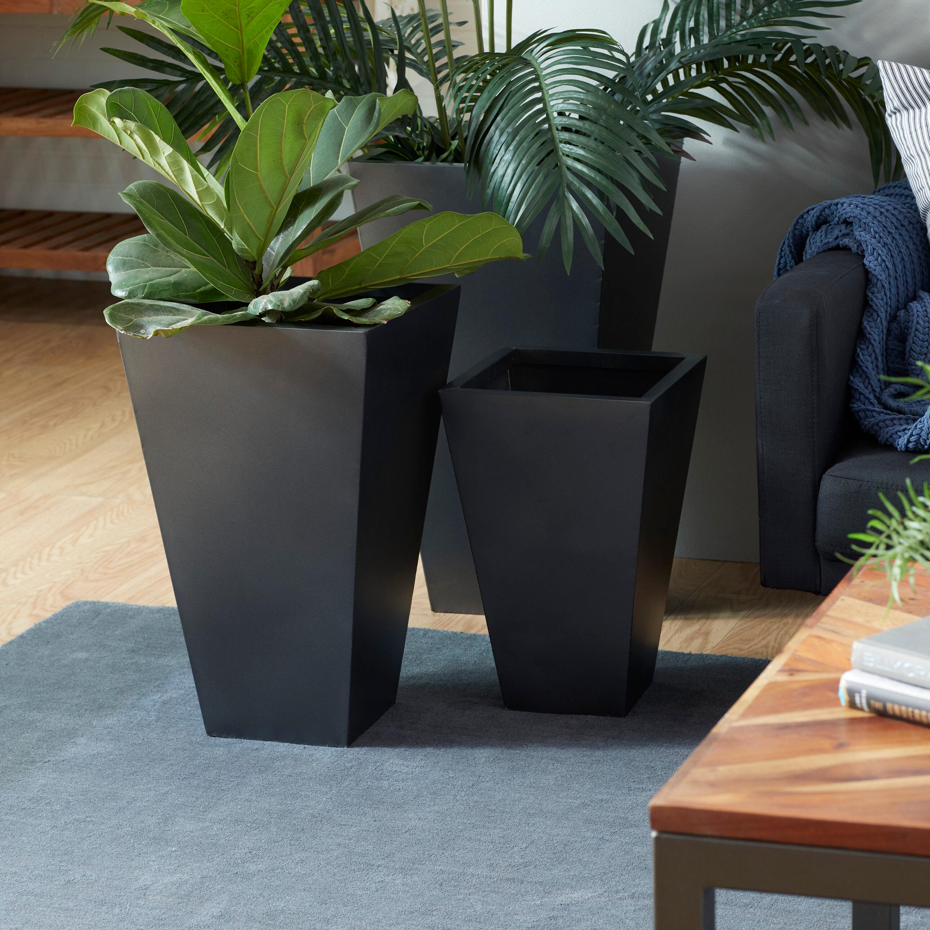 Set of 3 Modern Rectangular Metal Planters Black - Olivia & May: Iron Construction, Indoor/Outdoor Use, No Drainage Holes