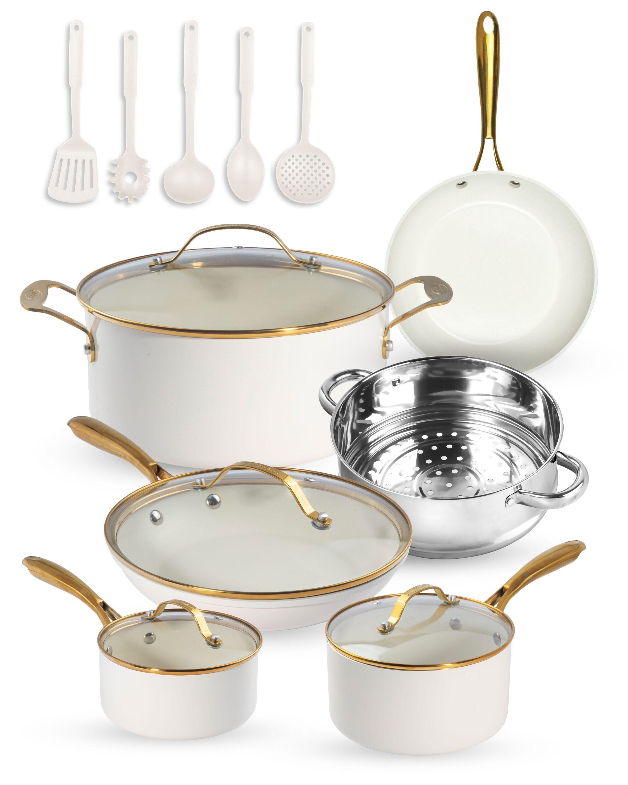 Gotham Steel Naturals Cream 15 Pc Heavy Duty Nonstick Ceramic Cookware Set With Cooking Utensils