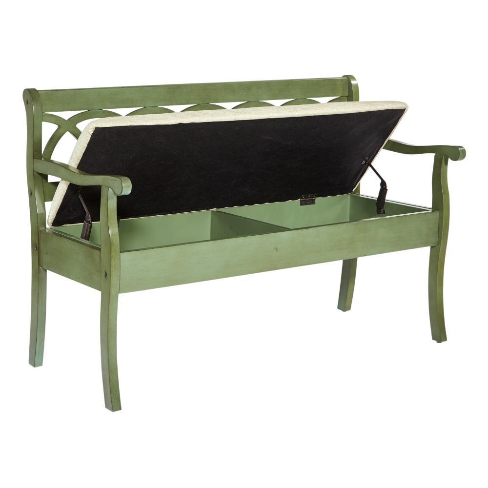 OSP Home Furnishings Coventry Storage Bench in Antique Sage Frame and Beige Seat Cushion K/D