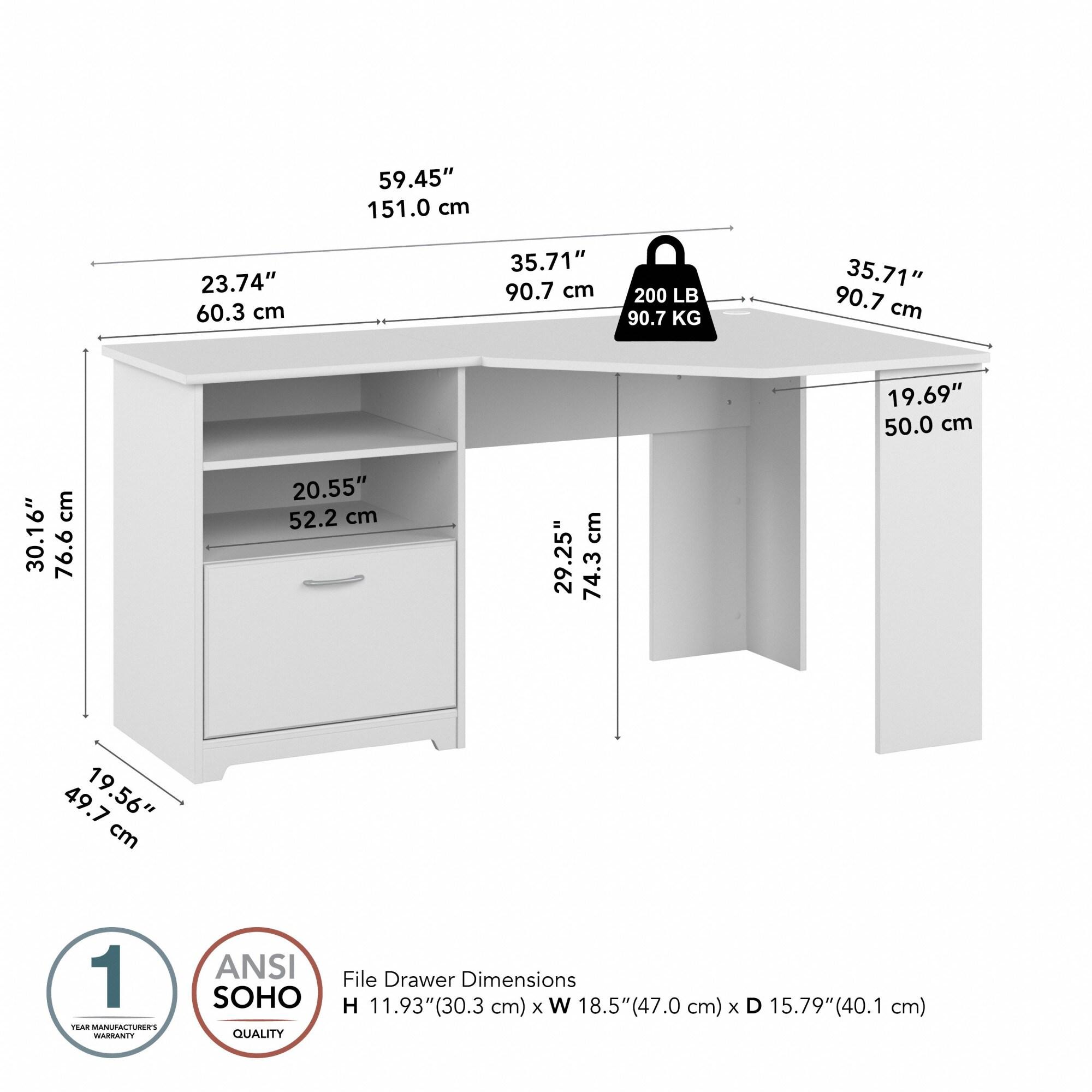 Bush Furniture Cabot 60" Corner Desk with Storage, White