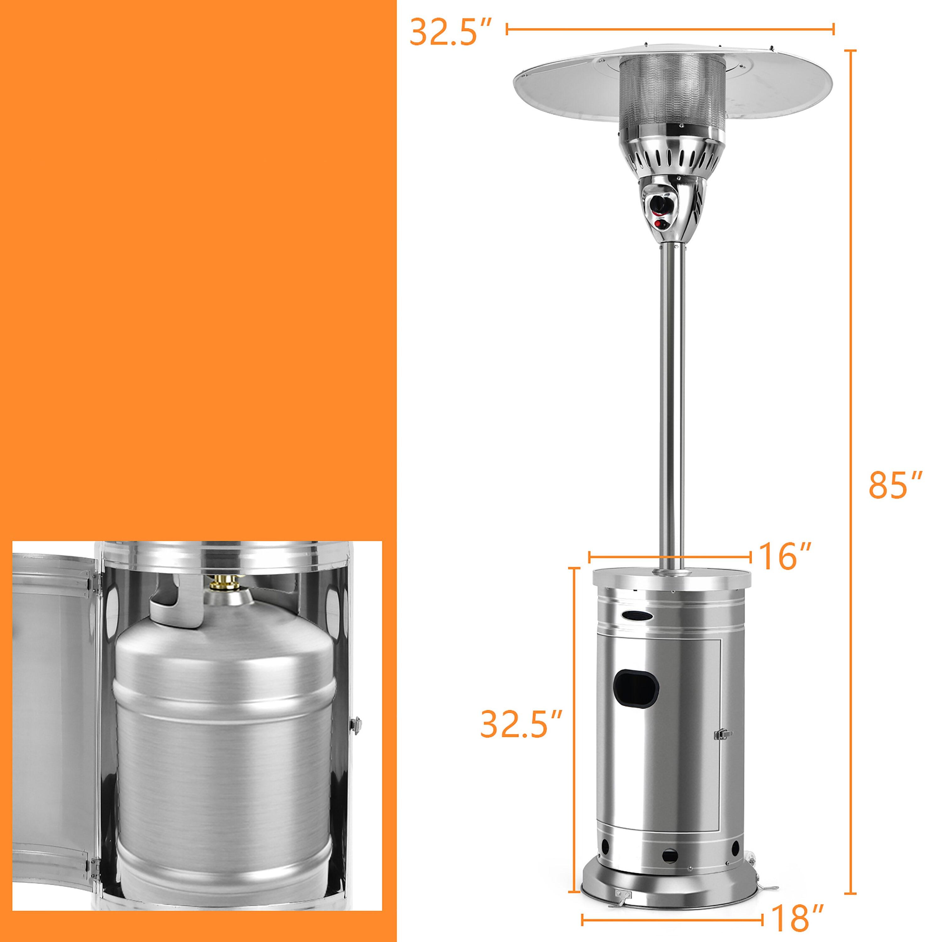 Costway 48,000 BTU Patio Propane Heater Stainless Steel W/Table & Wheels