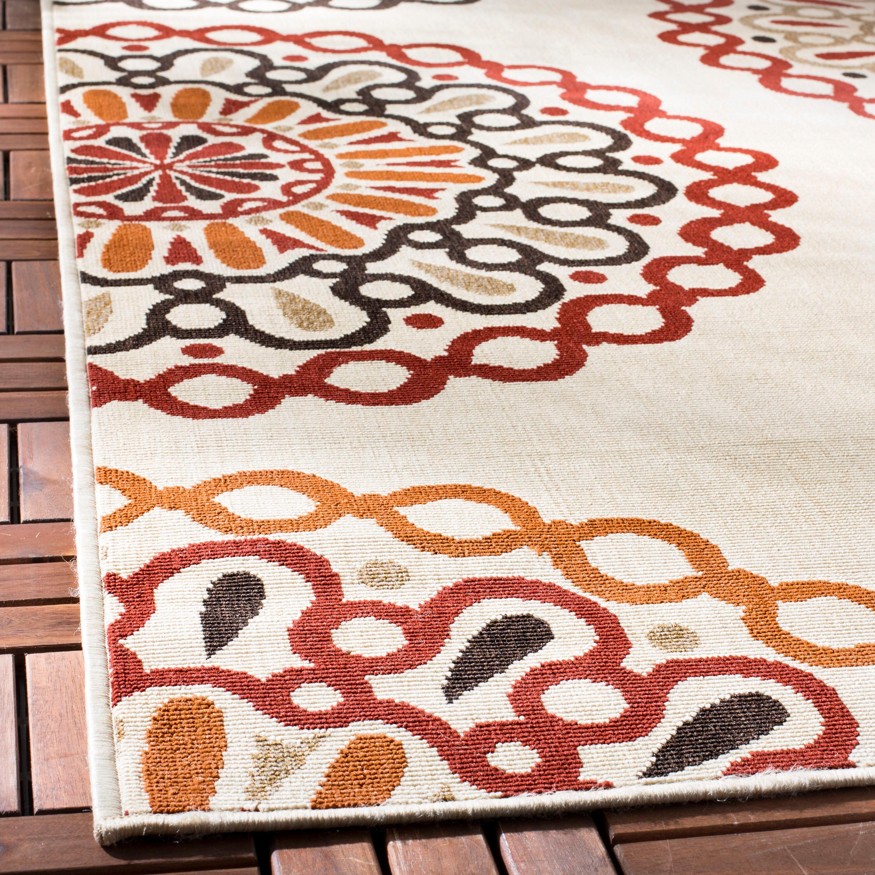 Veranda VER092 Power Loomed Indoor/Outdoor Accent Rug - Creme/Red - 2'7"x5' - Safavieh