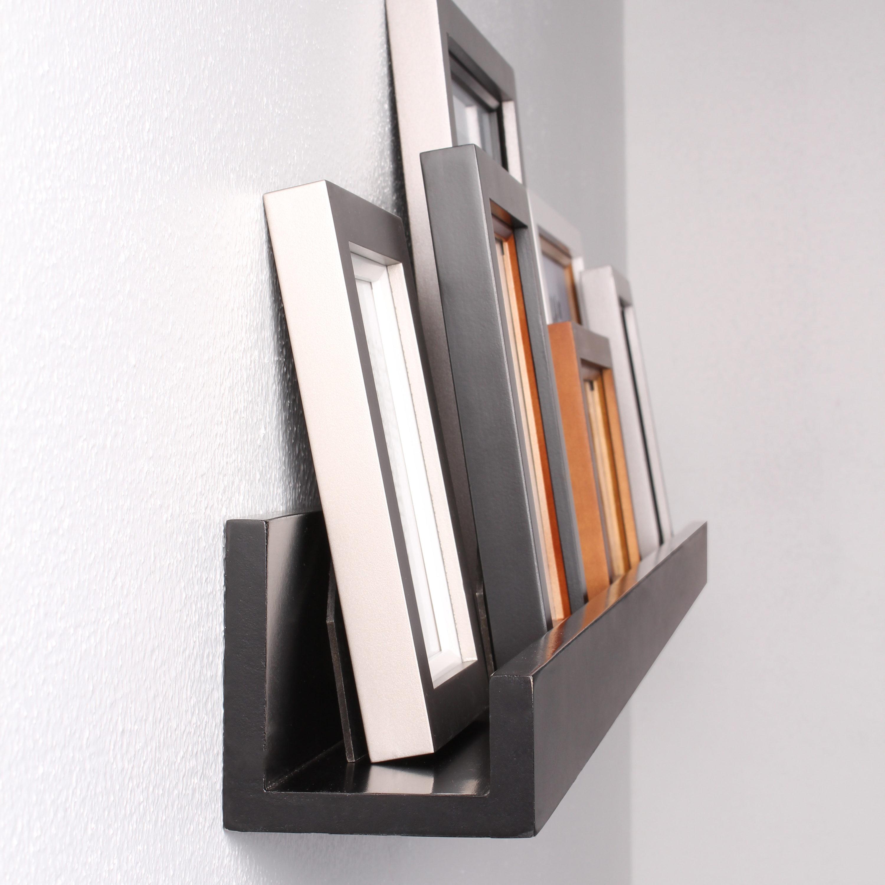 Wood Floating Wall Shelf Picture Frame Holder Ledge, Black