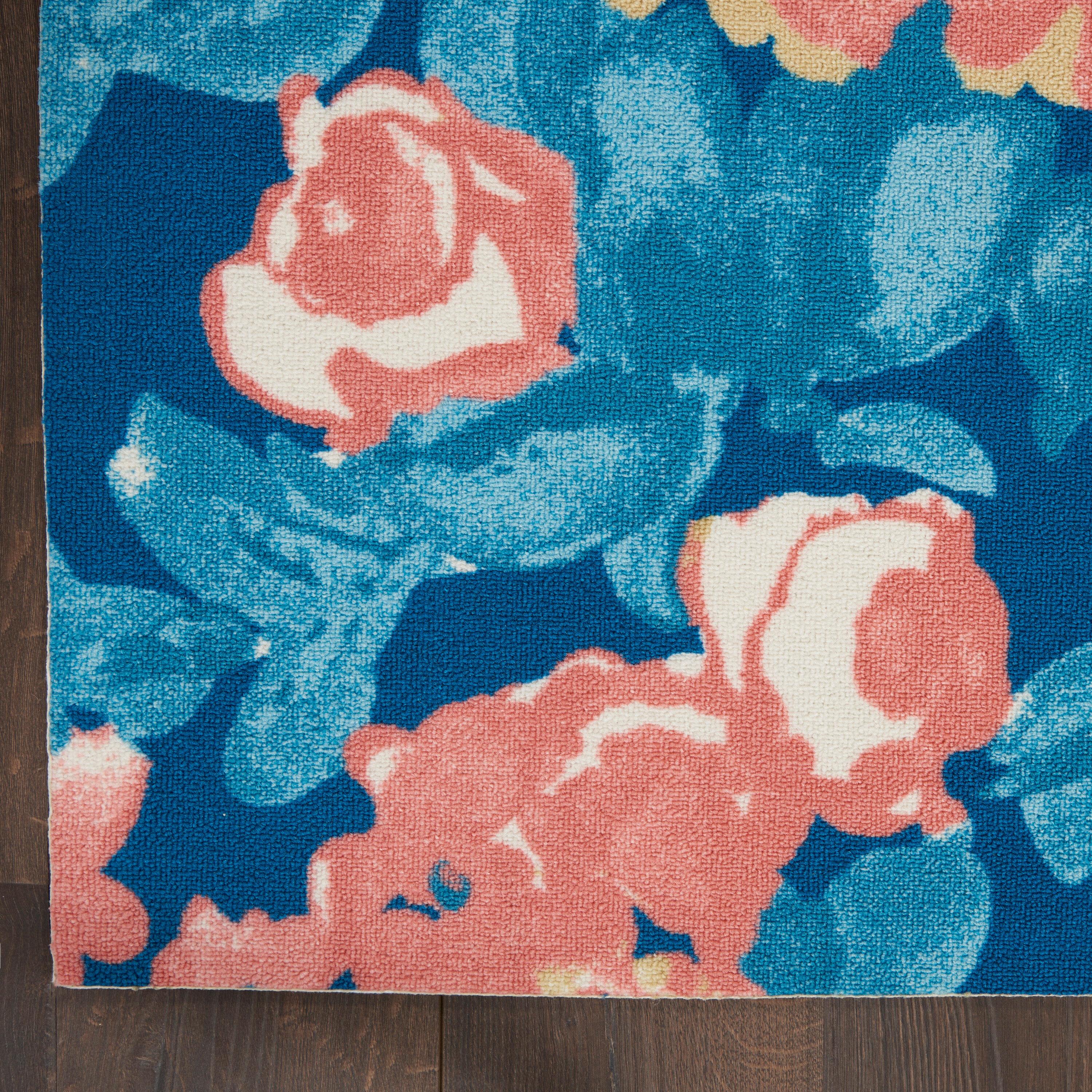 Waverly Floral Blue Outdoor Area Rug