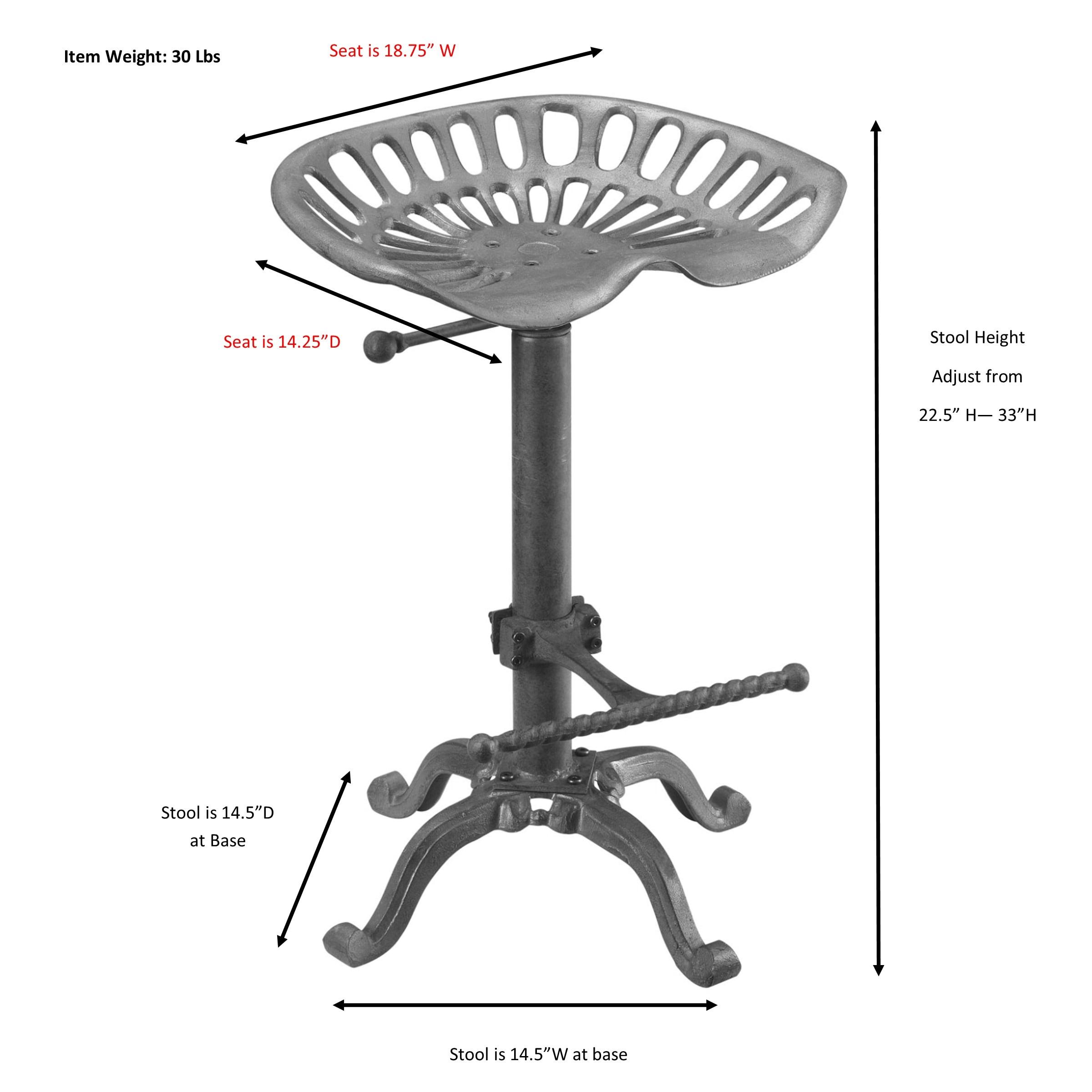 Carolina Living Adjustable Tractor Seat Counter Height Barstool Black: Vintage Style, Iron Base, 22-33" Height
