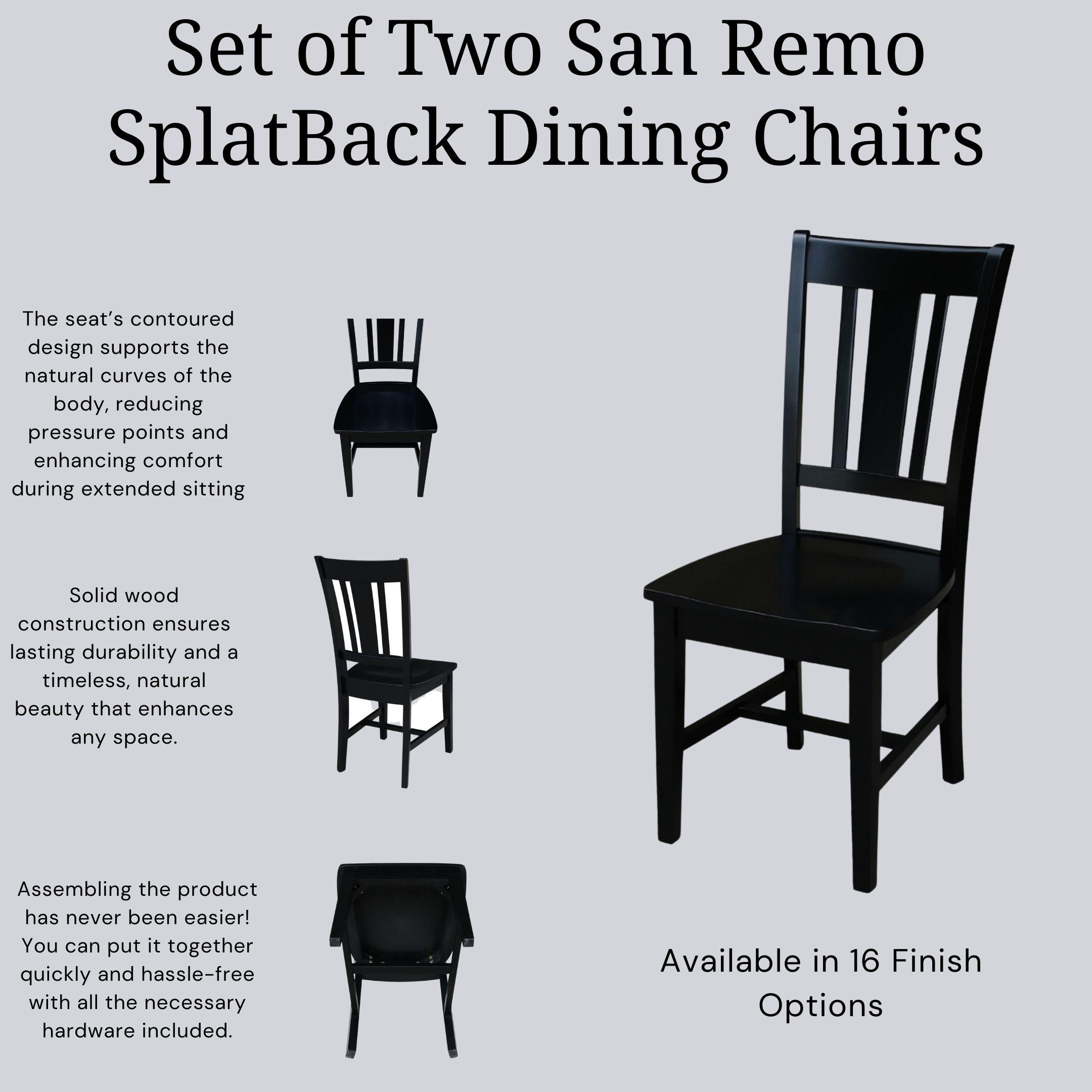International Concepts Set of 2 San Remo Splatback Chairs Jet Black: Rubberwood Frame, Armless Design