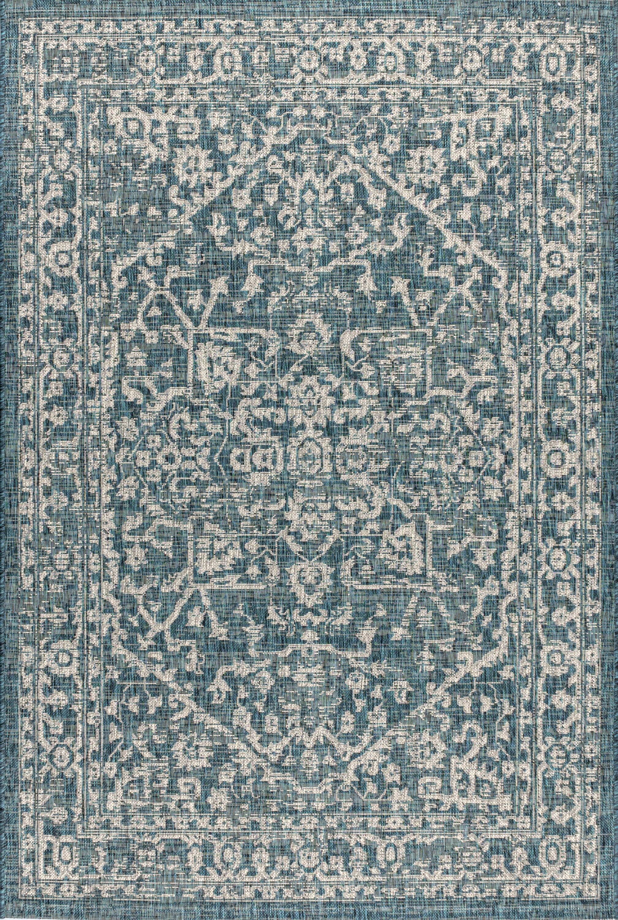 3'x5' Malta Bohemian Medallion Textured Weave Indoor/Outdoor Area Rug, Teal/Gray - JONATHAN Y