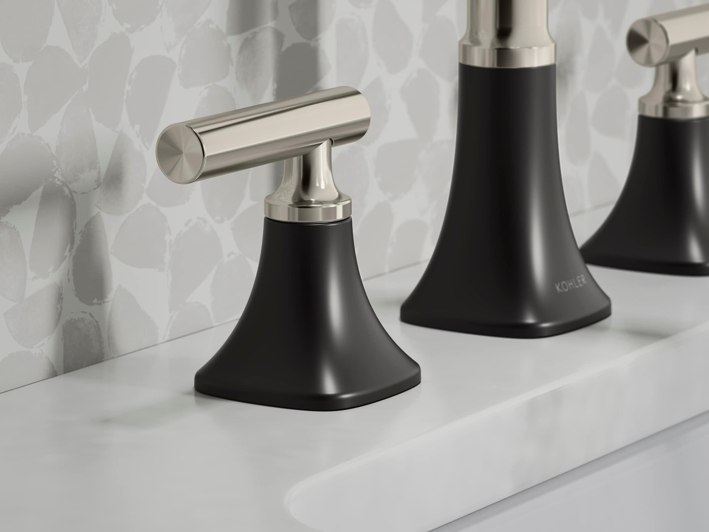 KOHLER Rill Matte Black/Polished Nickel Widespread 2-Handle WaterSense Bathroom Sink Faucet with Drain