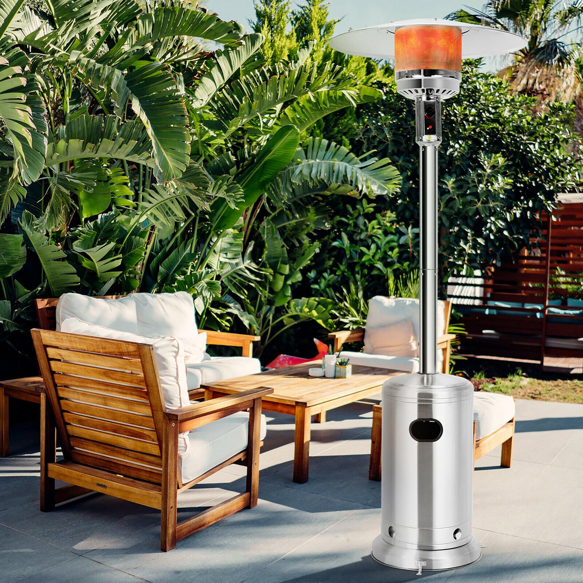 Costway 48000 BTU Patio Standing LP Gas Heater Stainless Steel Propane w/Wheels Silver