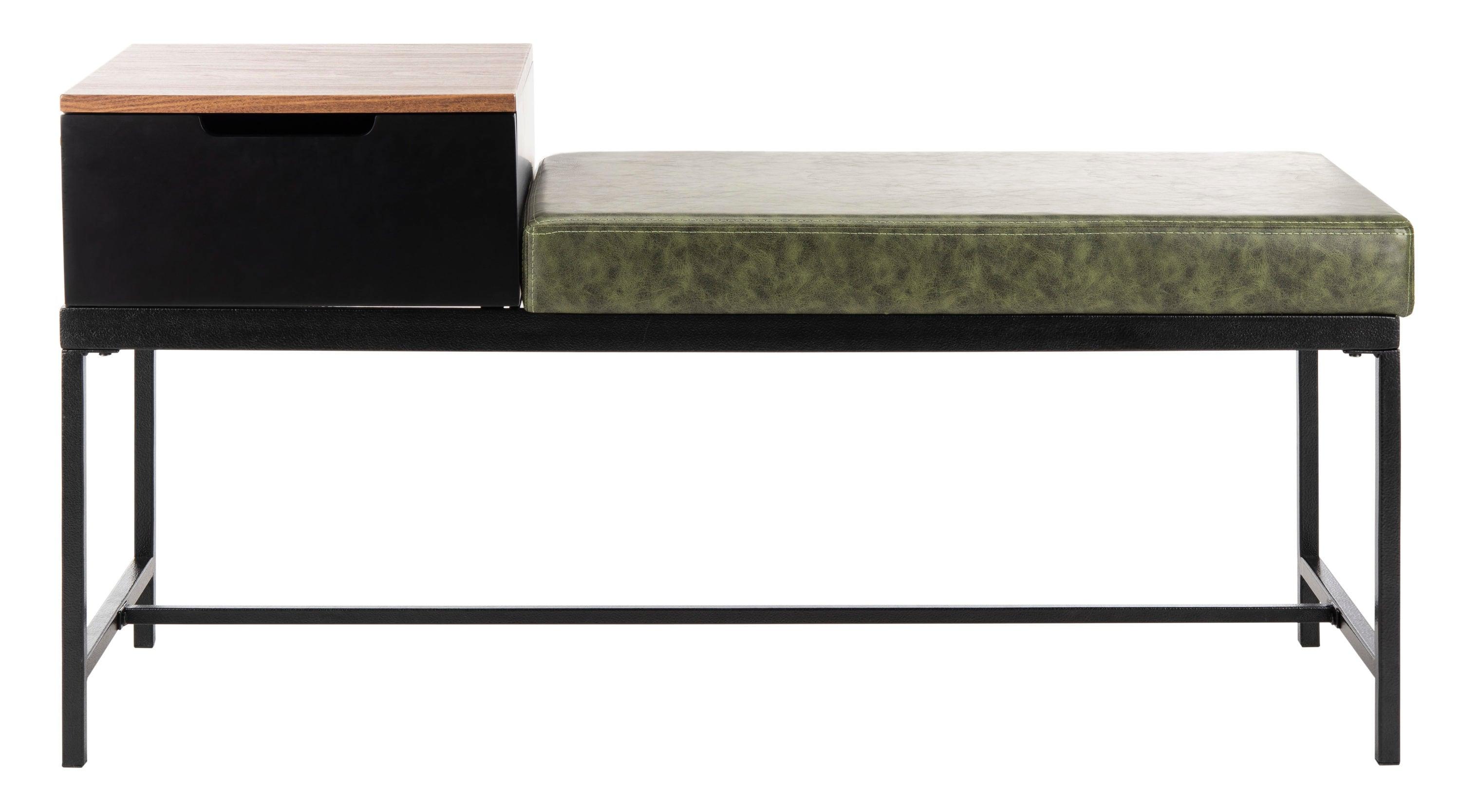 Maruka Bench with Storage - Grey Wash/Dark Green - Safavieh