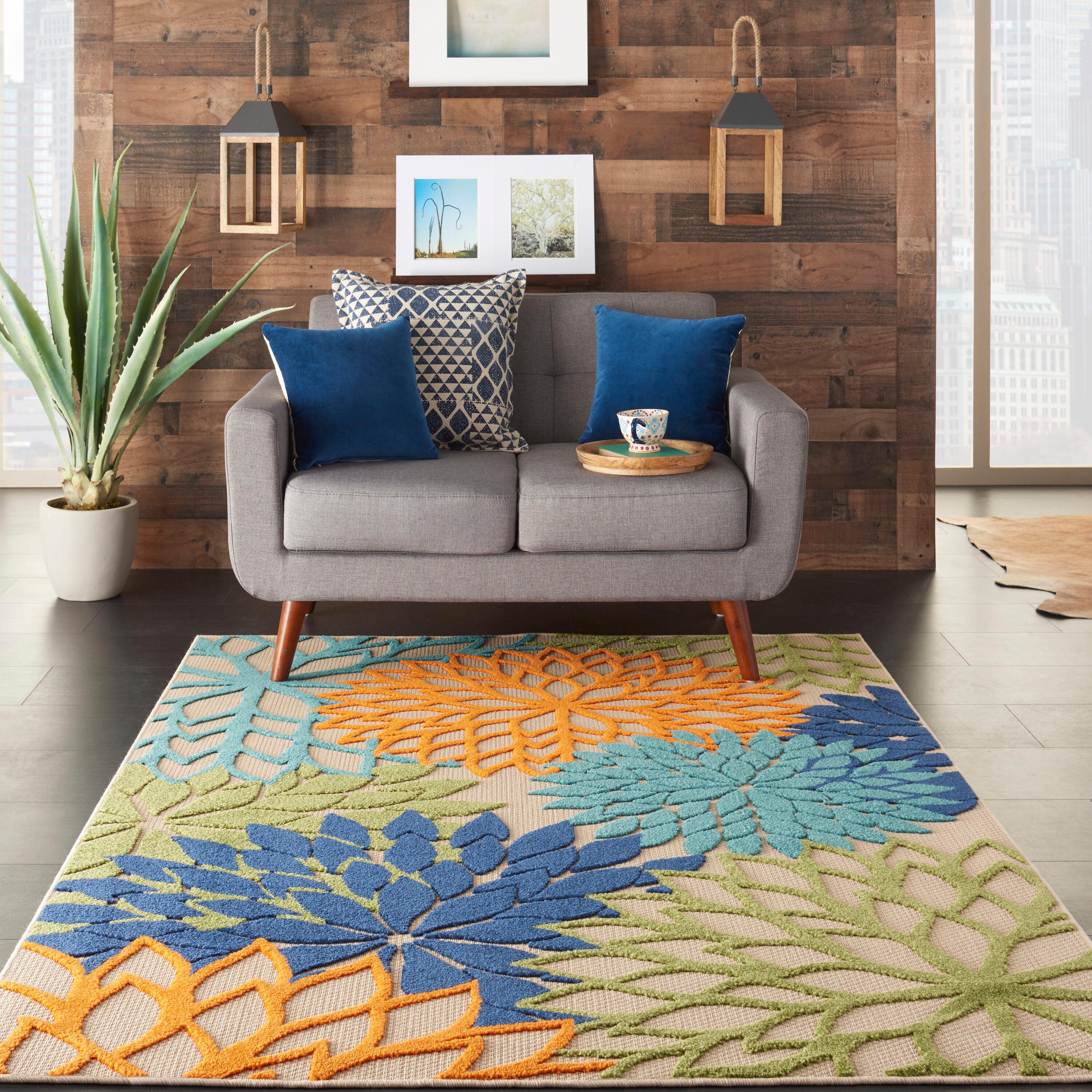 Nourison Aloha Floral Bloom Flatweave High-Low Indoor Outdoor Area Rug Multicolor 5'3" x 7'5"