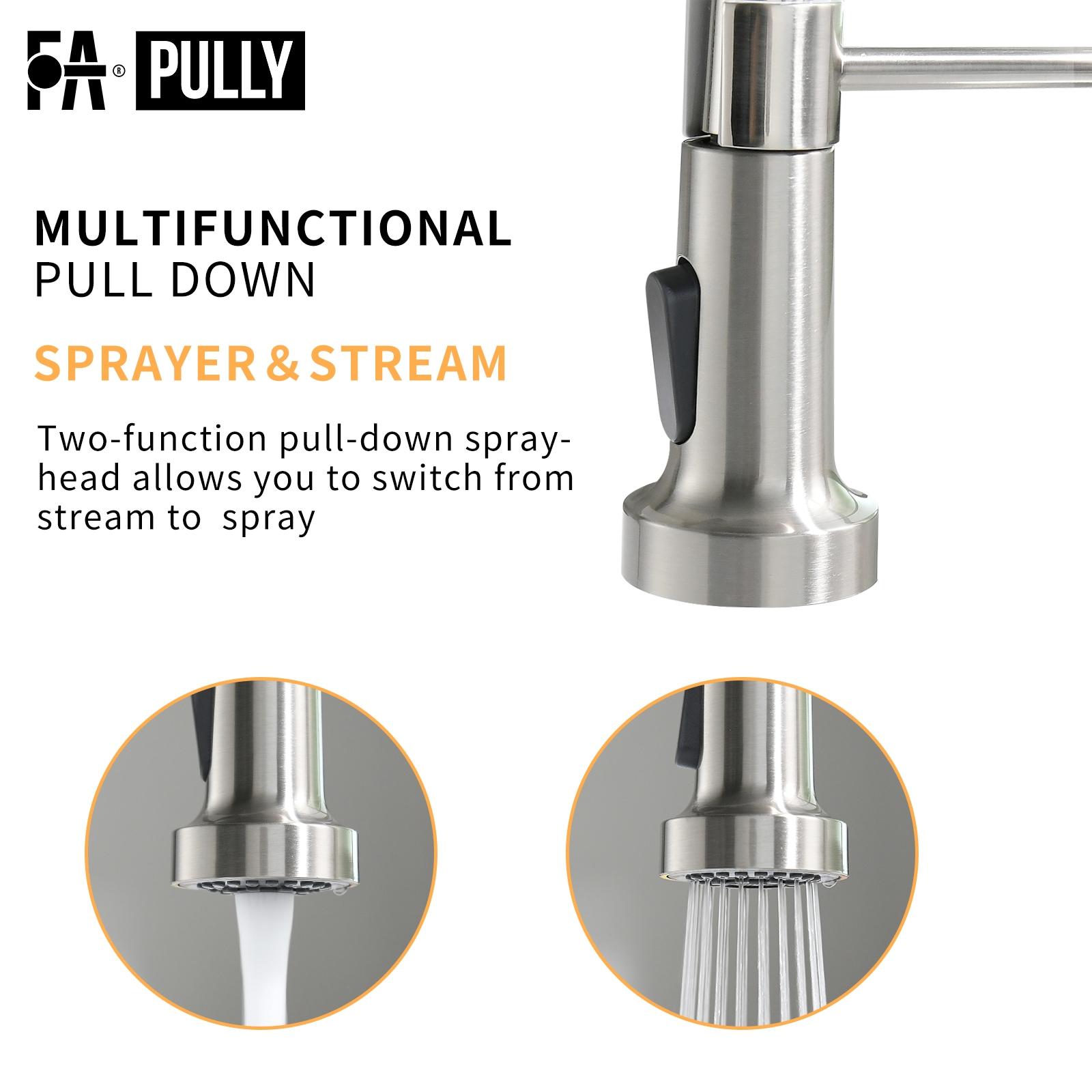 Fapully Brushed Nickel Single Handle Deck-mount Pull-down Kitchen Faucet with Sprayer