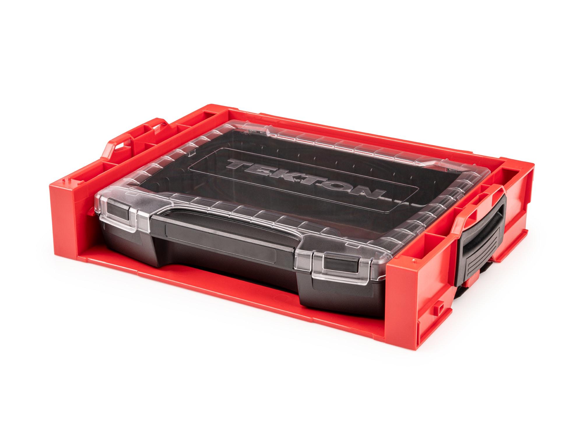 Red and Black Plastic Stacking Tool Box with Clear Lid