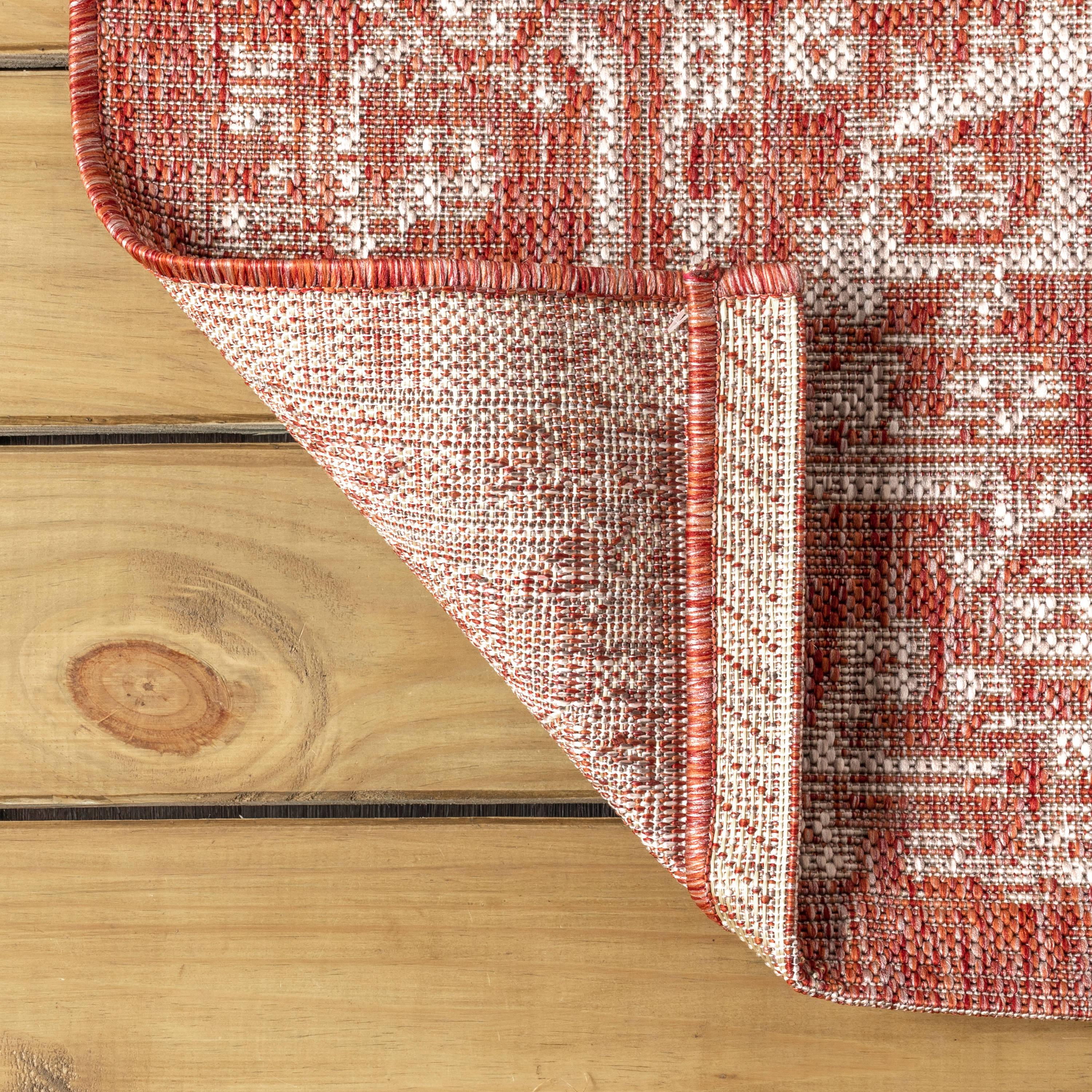 8'x10' Malta Bohemian Medallion Textured Weave Indoor/Outdoor Area Rug, Red/Taupe - JONATHAN Y