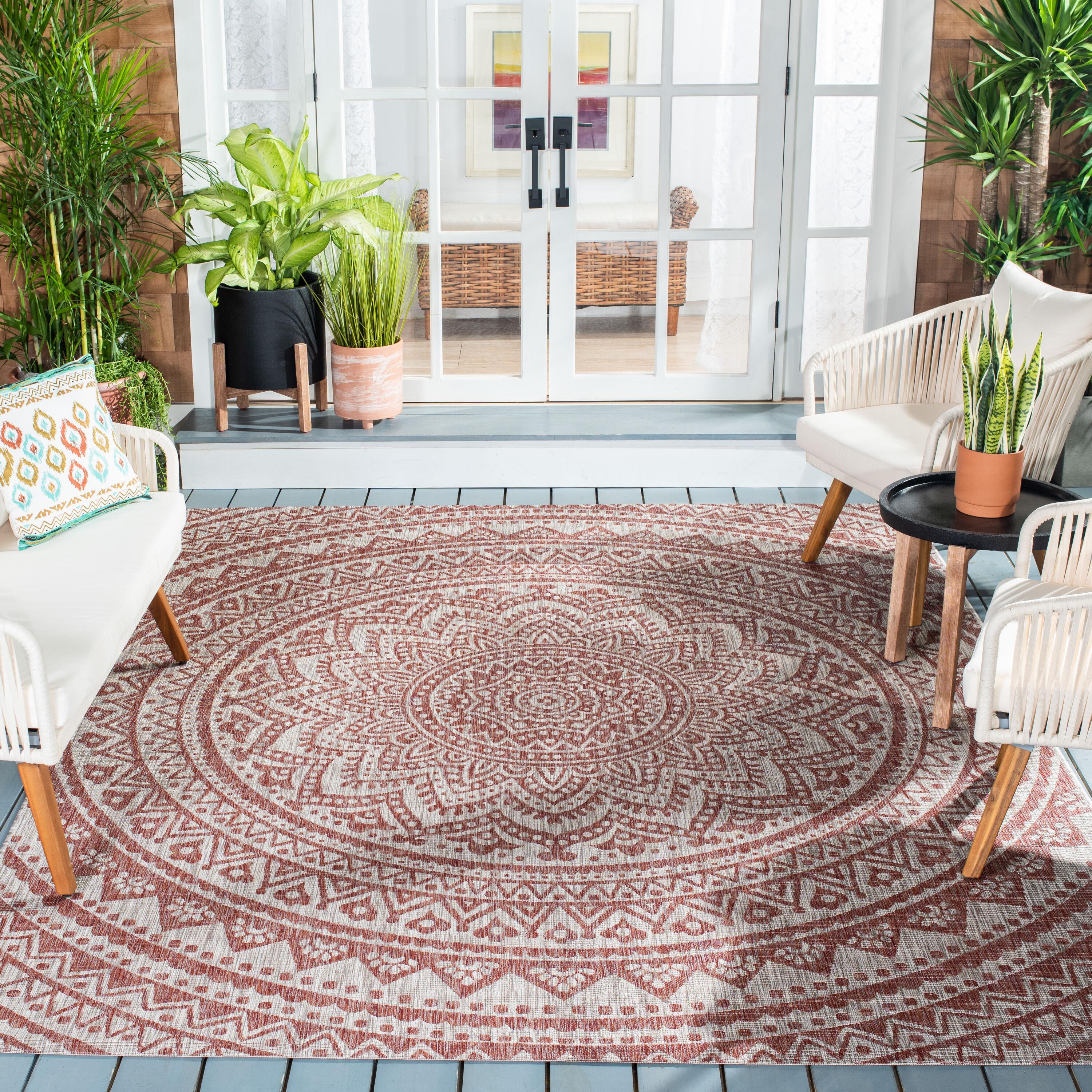 Courtyard CY8734 Power Loomed Indoor and Outdoor Area Rug - Light Beige/Terracotta - 6'7"x6'7" - Safavieh