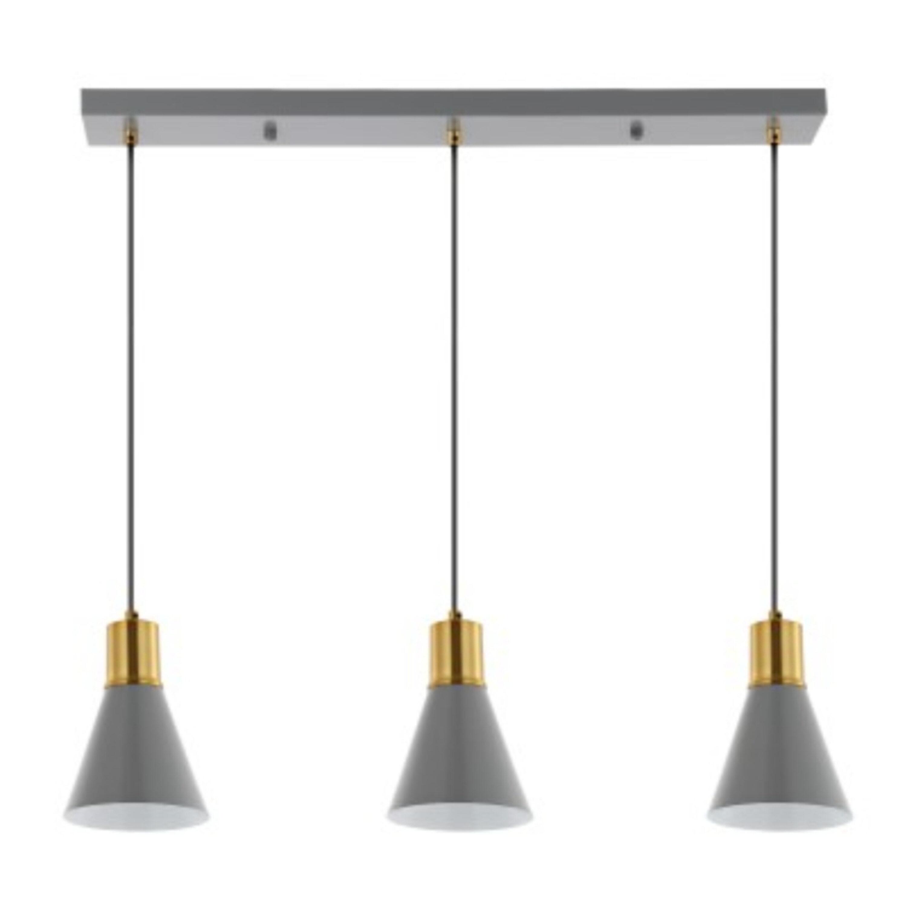 Apollo 33.5" 3-Light Mid-Century Modern Iron Adjustable Linear LED Pendant, Gray/Brass Gold
