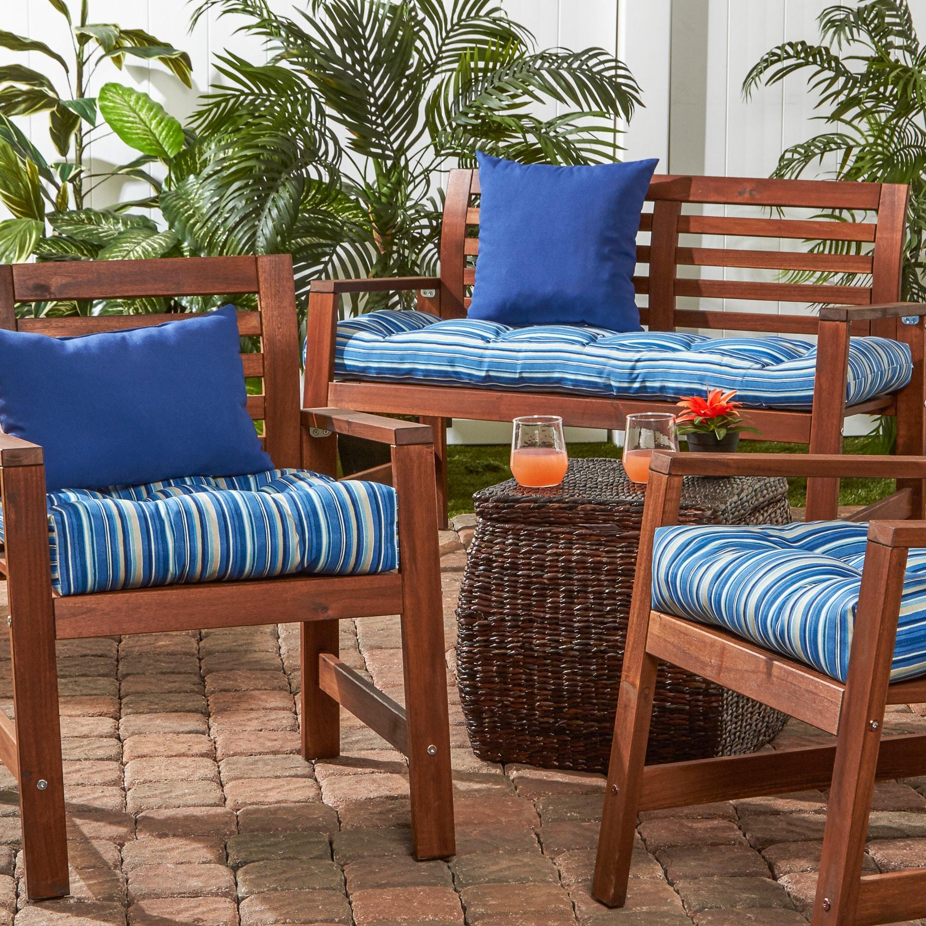 Greendale Home Fashions Sapphire Stripe 51 x 18 in. Outdoor Reversible Tufted Bench Cushion