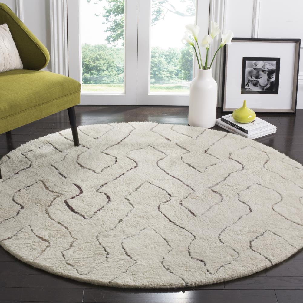 SAFAVIEH Casablanca Rada Abstract Shag Area Rug, Ivory/Multi, 6' x 6' Round