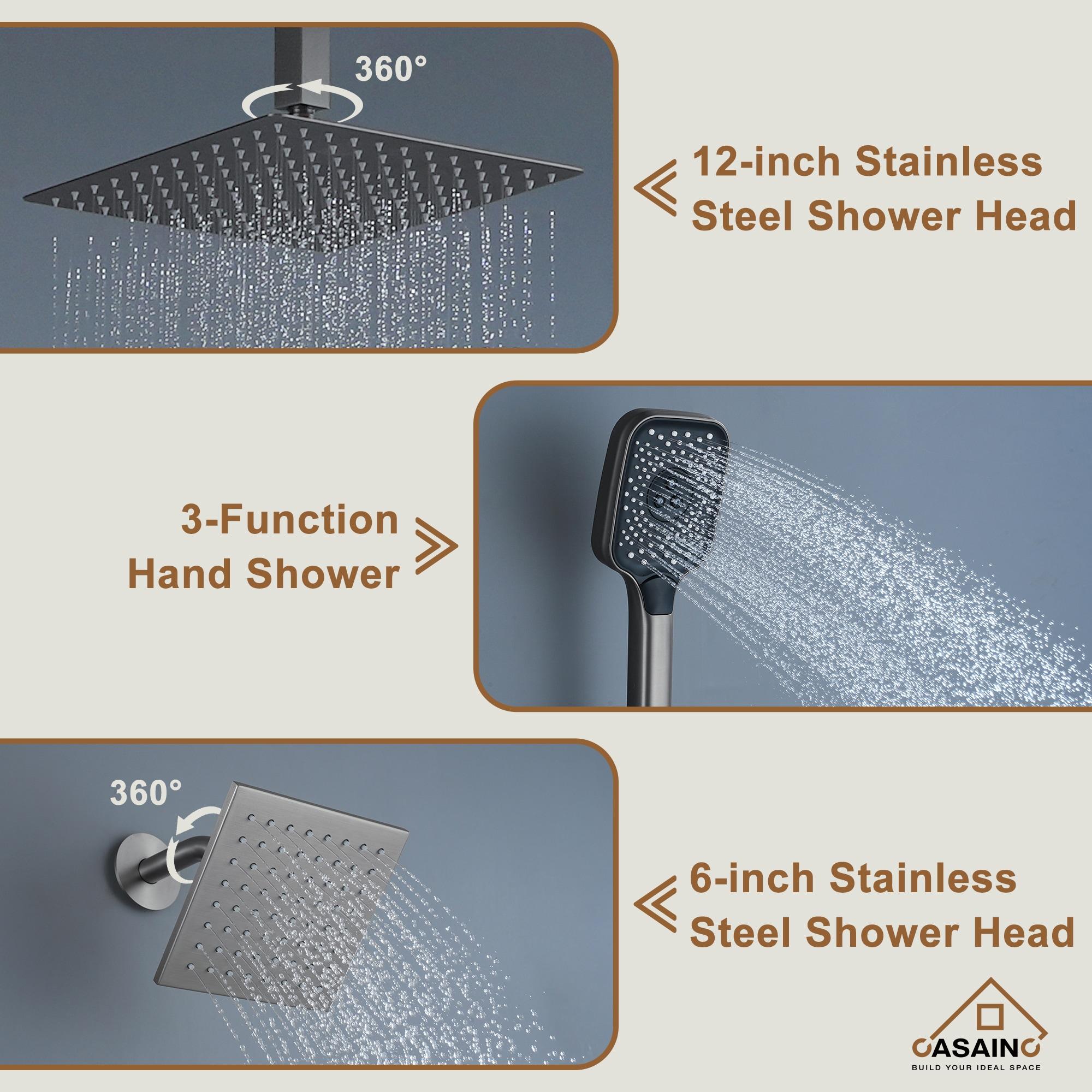 Rainfall Symphony 12inch 3-Function Dual Shower Head Thermostatic Shower System with 3 Sprays Handheld