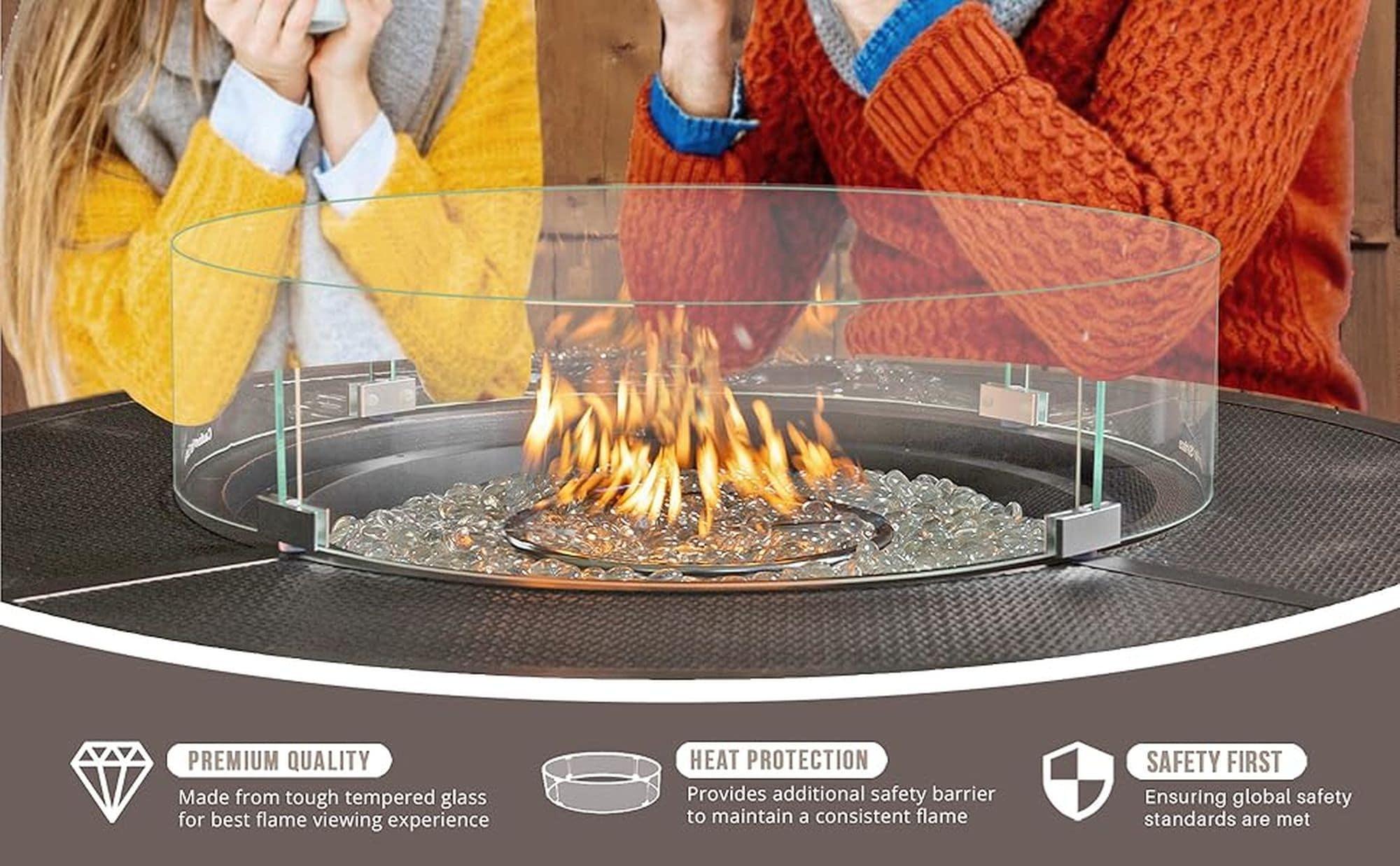 Fire Sense Fire Sense Wind Guard Clear Glass Tempered Glass for Propane, Gas, Fire Pits and Patio Heaters-Round-26 Inches
