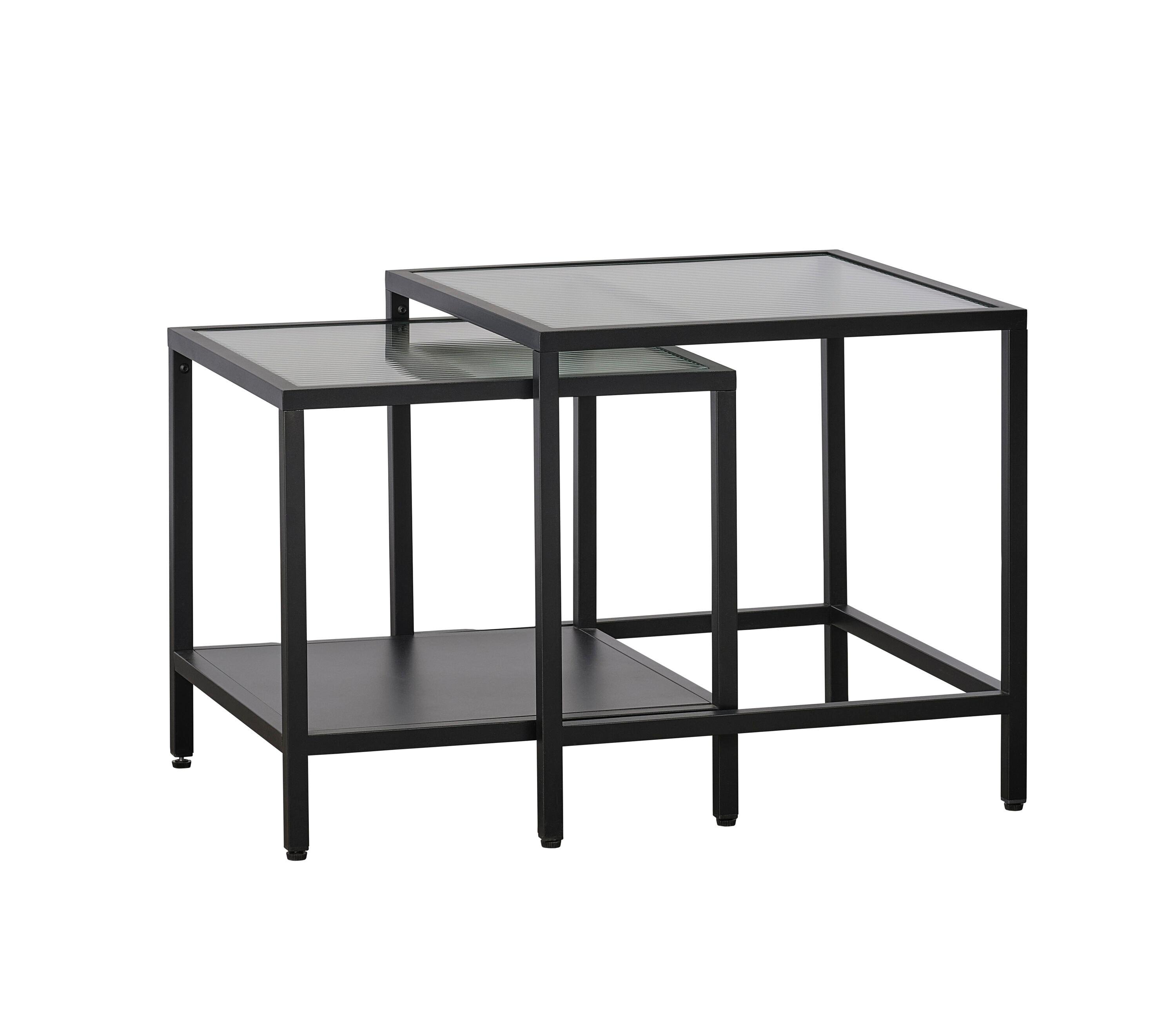 Unique Furniture Metal and Fluted Glass Nesting End Table Set in Black