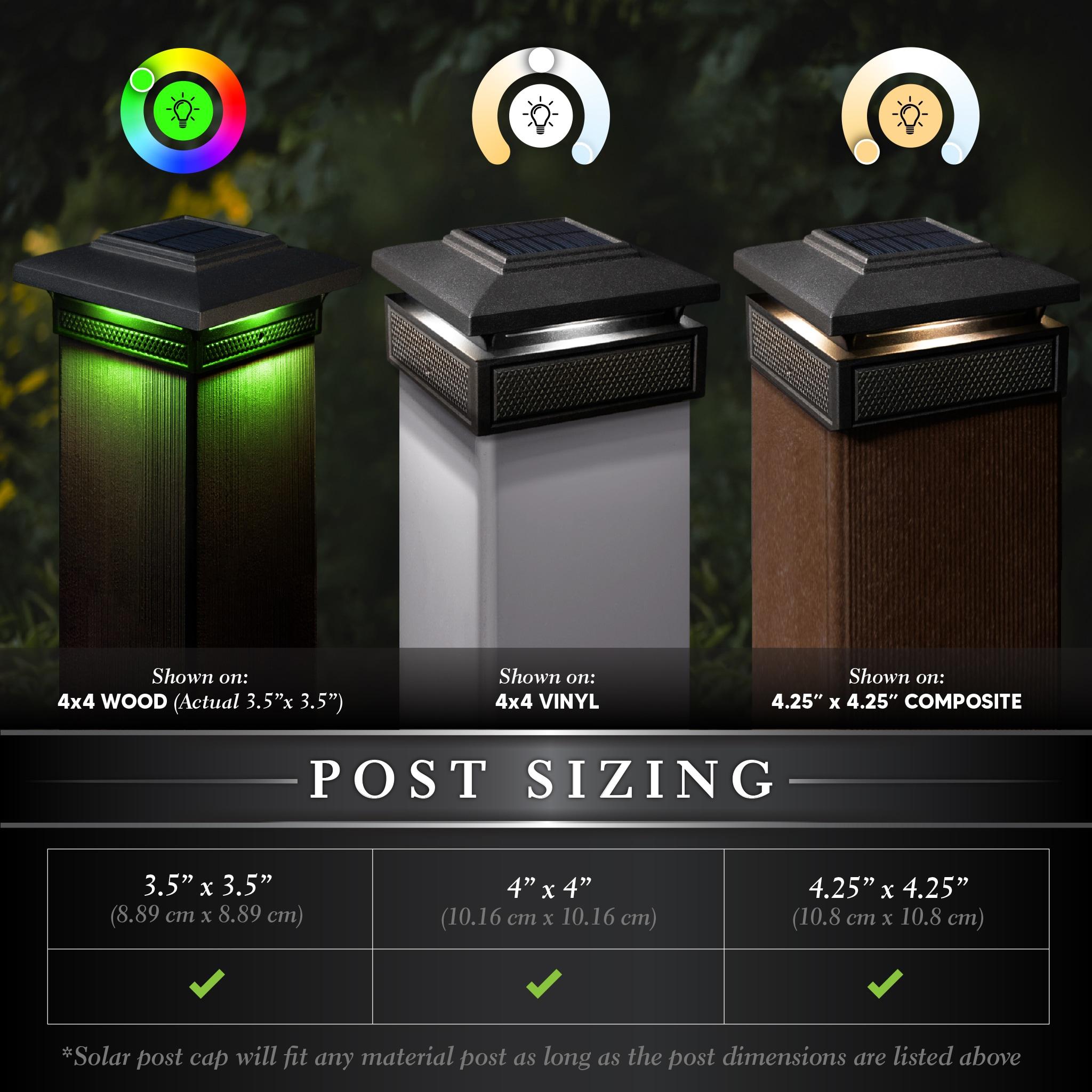 Classy Caps Black Low Voltage Integrated LED Metal Fence Post Cap Light 3.5 In. X 3.5 In. with Base Adapter Included