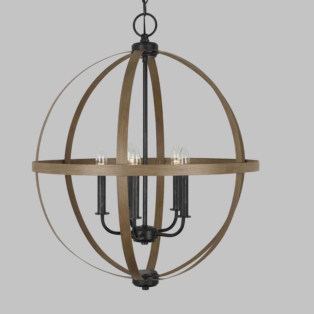 Calhoun 24" Steel Cage Globe Chandelier in Cerused Oak