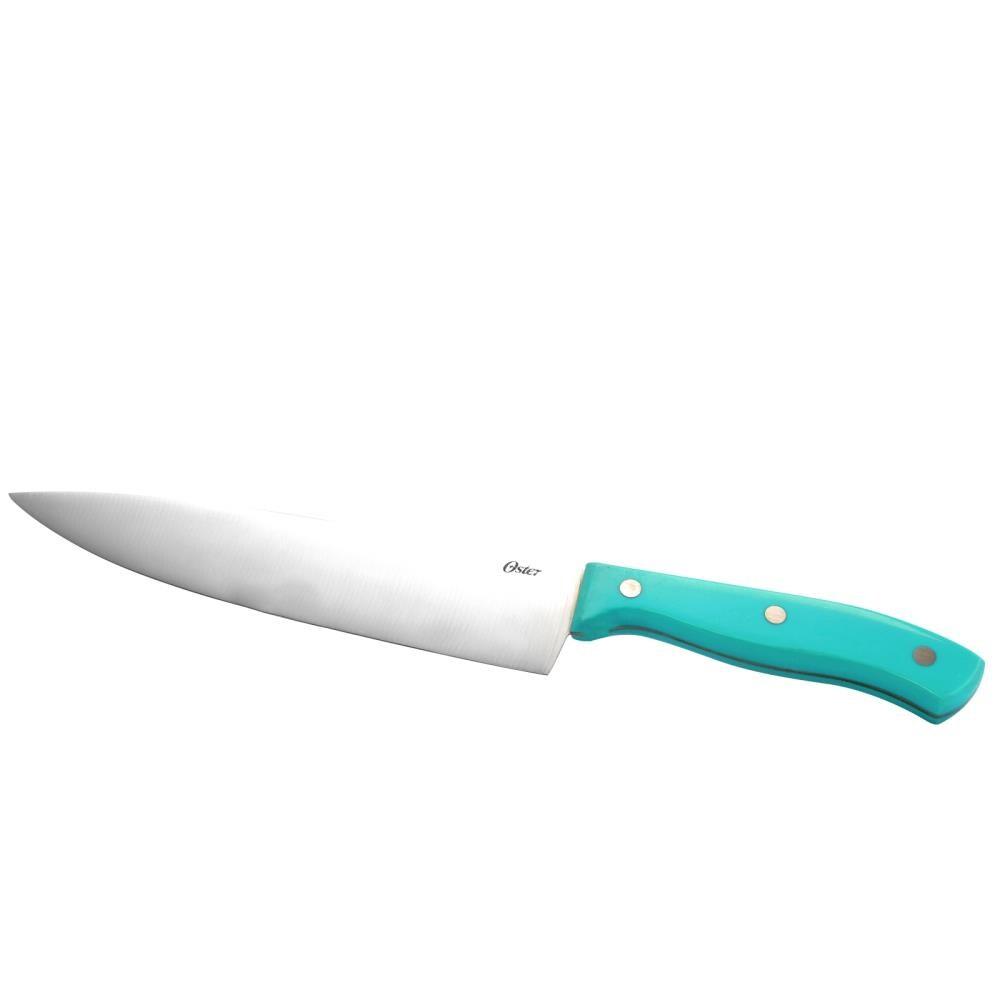 Oster Evansville 14 Piece Stainless Steel Blade Cutlery Set with Turquoise Plastic Handles