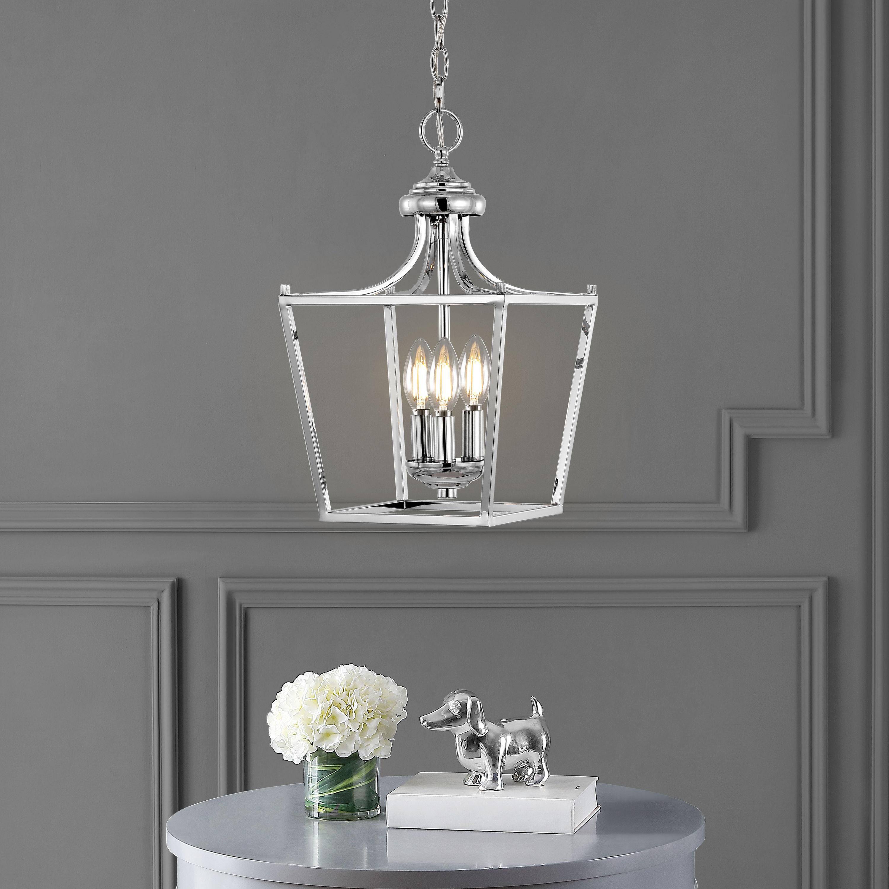 Camden 10" 3-Light Iron Classic Midcentury Pendant Lantern, Chrome