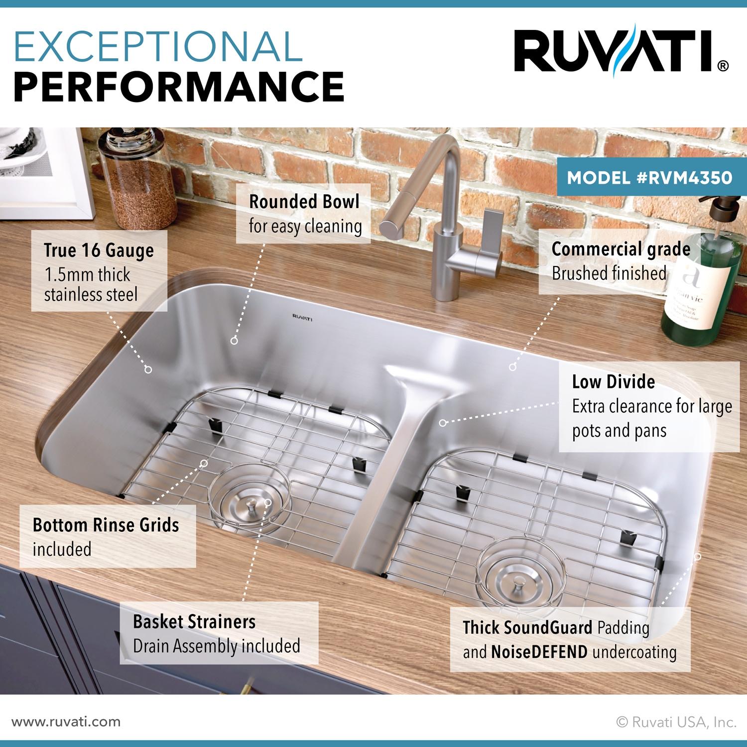 Ruvati 34-inch Stainless Steel Double Bowl Undermount Kitchen Sink