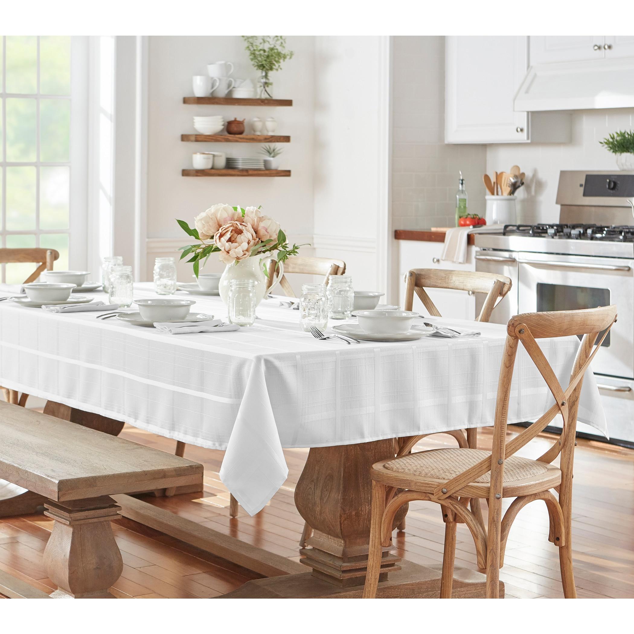 Elegance Plaid Stain & Water Resistant Tablecloth - 60" x 120" Rectangle - White - Elrene Home Fashions