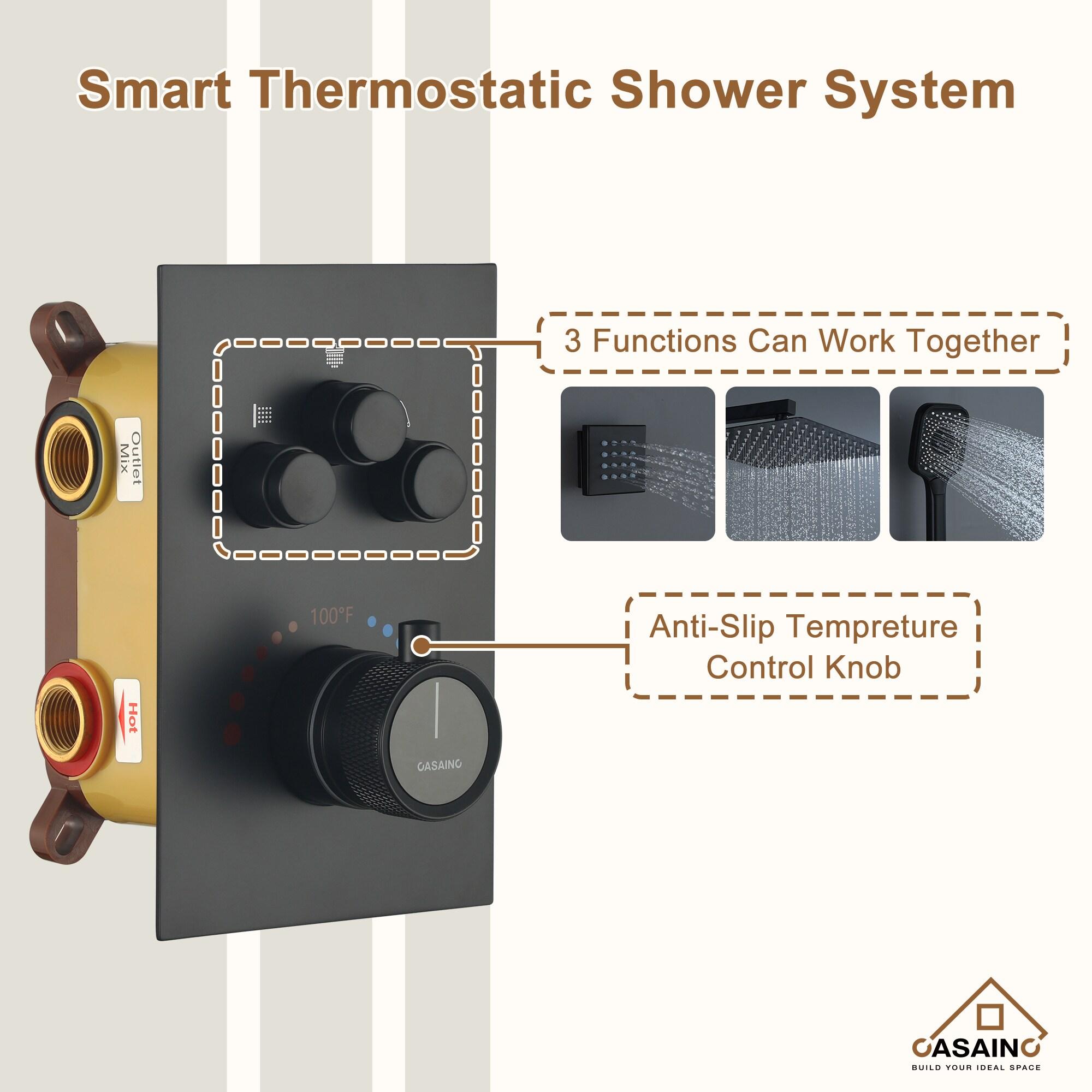 Rainfall Symphony 12inch 3-Function Dual Shower Head Thermostatic Shower System with 3 Sprays Handheld
