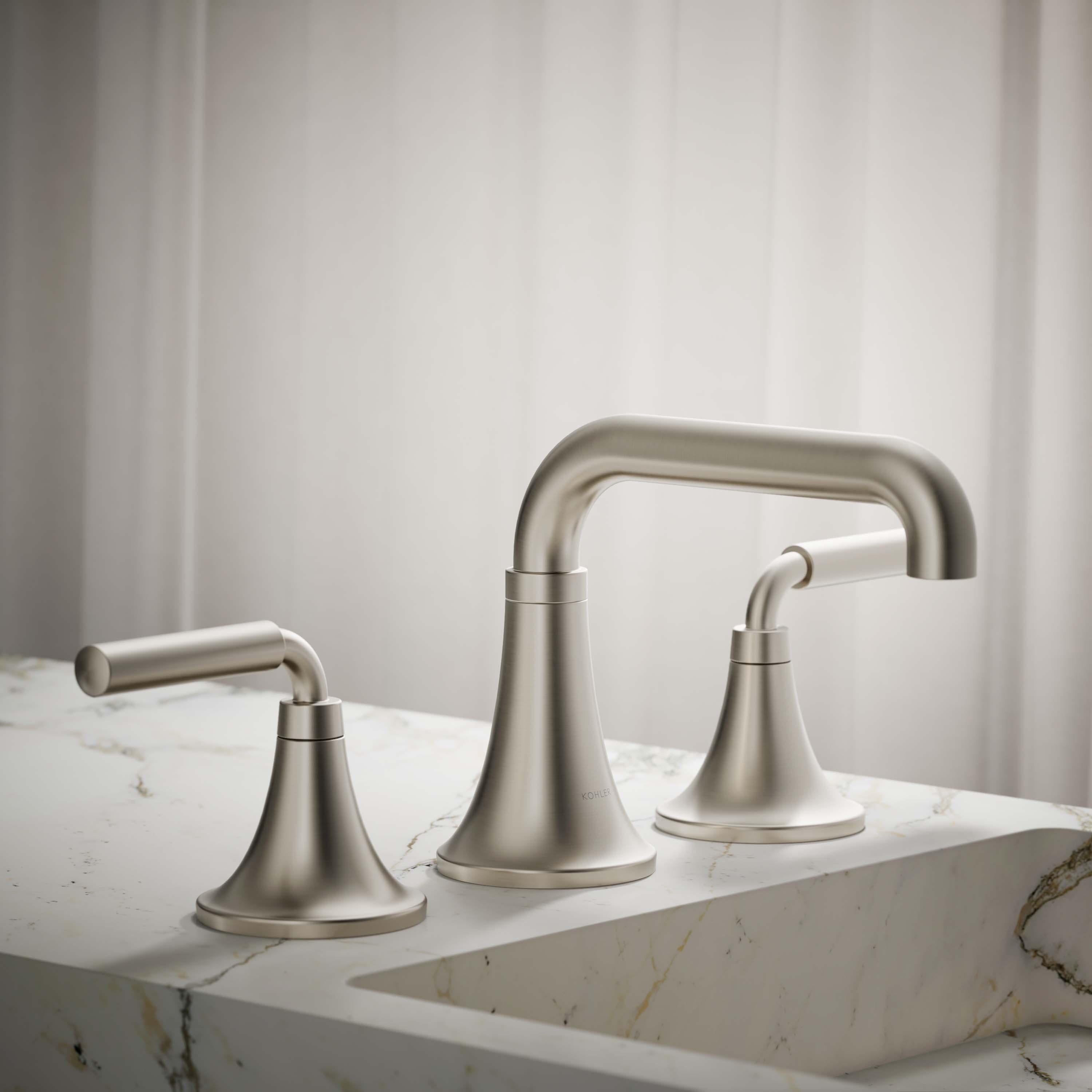 Tone Widespread Bathroom Sink Faucet, Three-Hole Bathroom Faucet with Clicker Drain, 1.2 GPM
