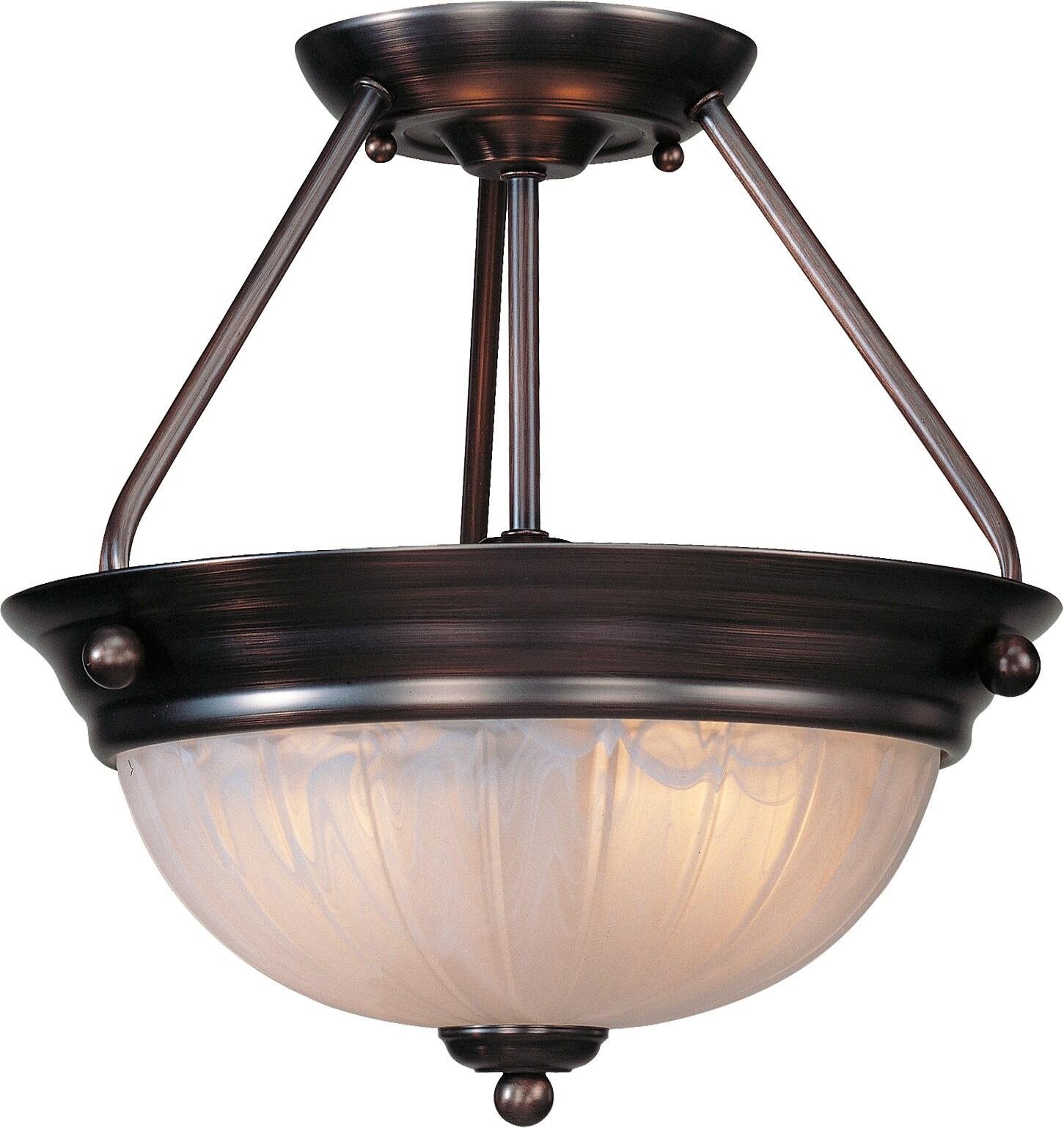 Marti 2-Light Indoor Antique Bronze Semi-Flush Mount Ceiling Fixture with Alabaster Melon Glass Bowl