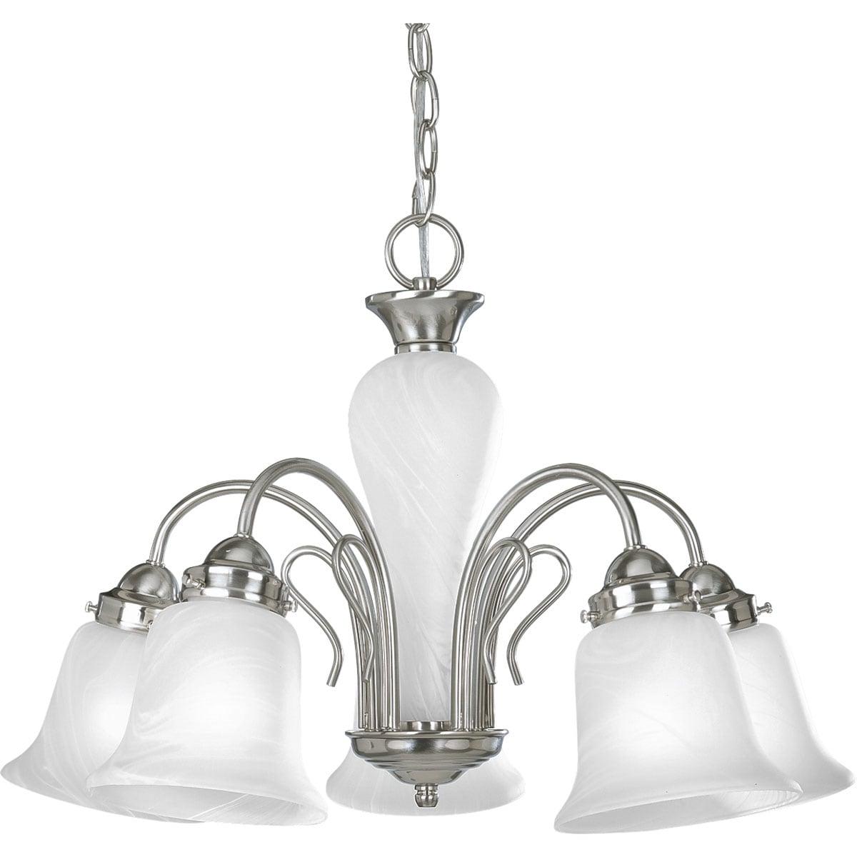 Progress Lighting Bedford 5-Light Chandelier, Brushed Nickel, Alabaster Glass Shades