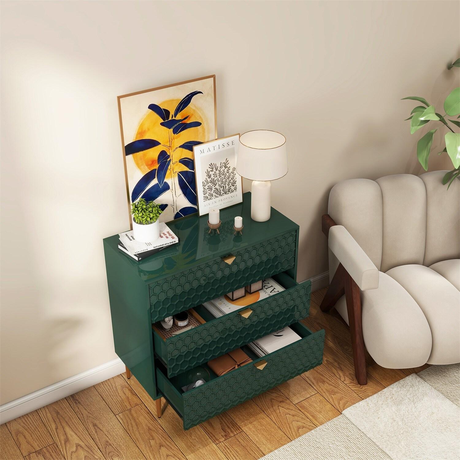 Mondawe Accent Cabinet with 3 Drawers, Free Standing Sideboard Buffet Cabinet with Storage, Modern Storage Cabinet for Dining Room Hallway Office Entryway,Green