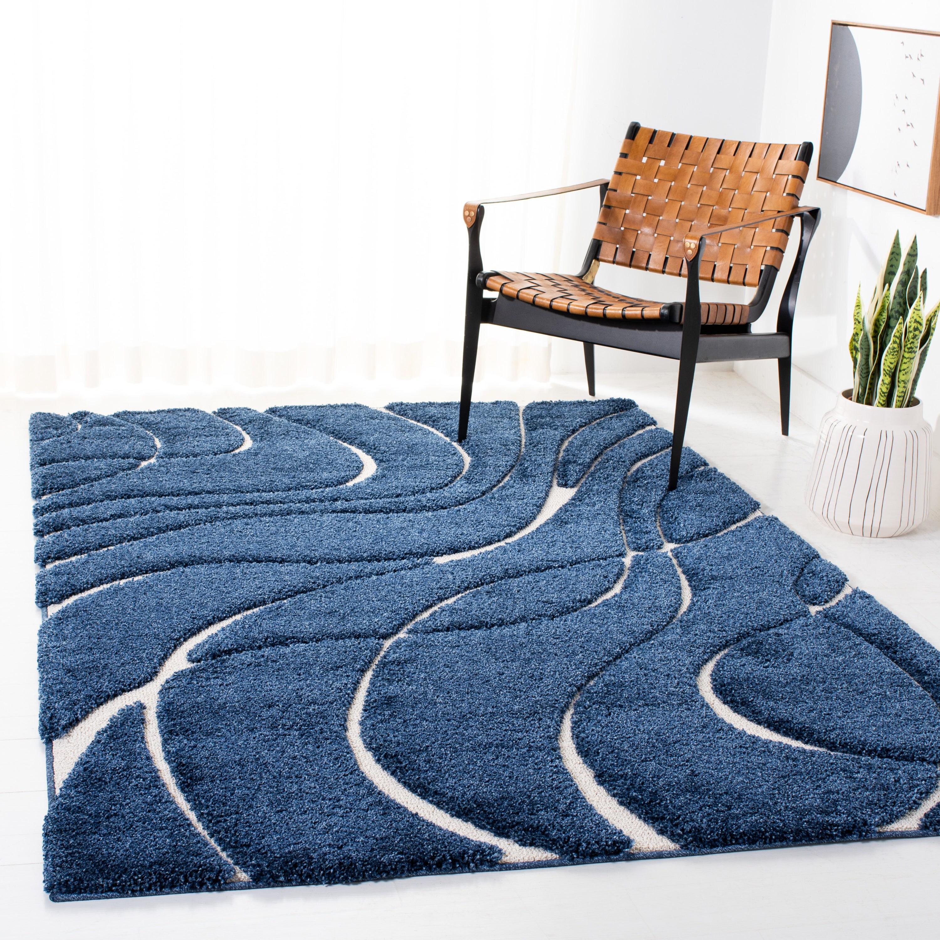 Florida Shag SG471 Power Loomed Area Rug - Navy/Ivory - 5'3"x7'6" - Safavieh.