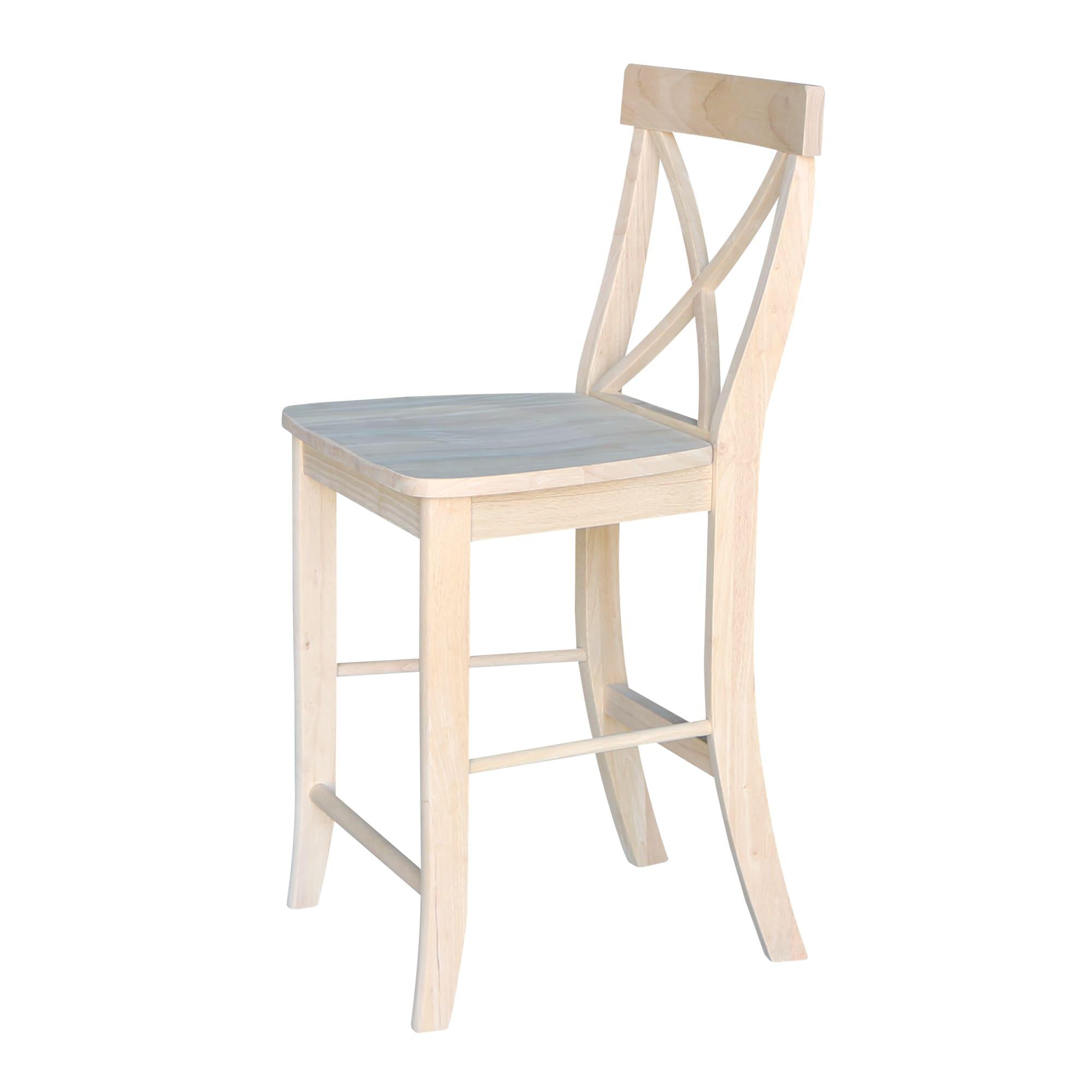 24" X Back Counter Height Barstool Unfinished - International Concepts: Hardwood Frame, Square Seat