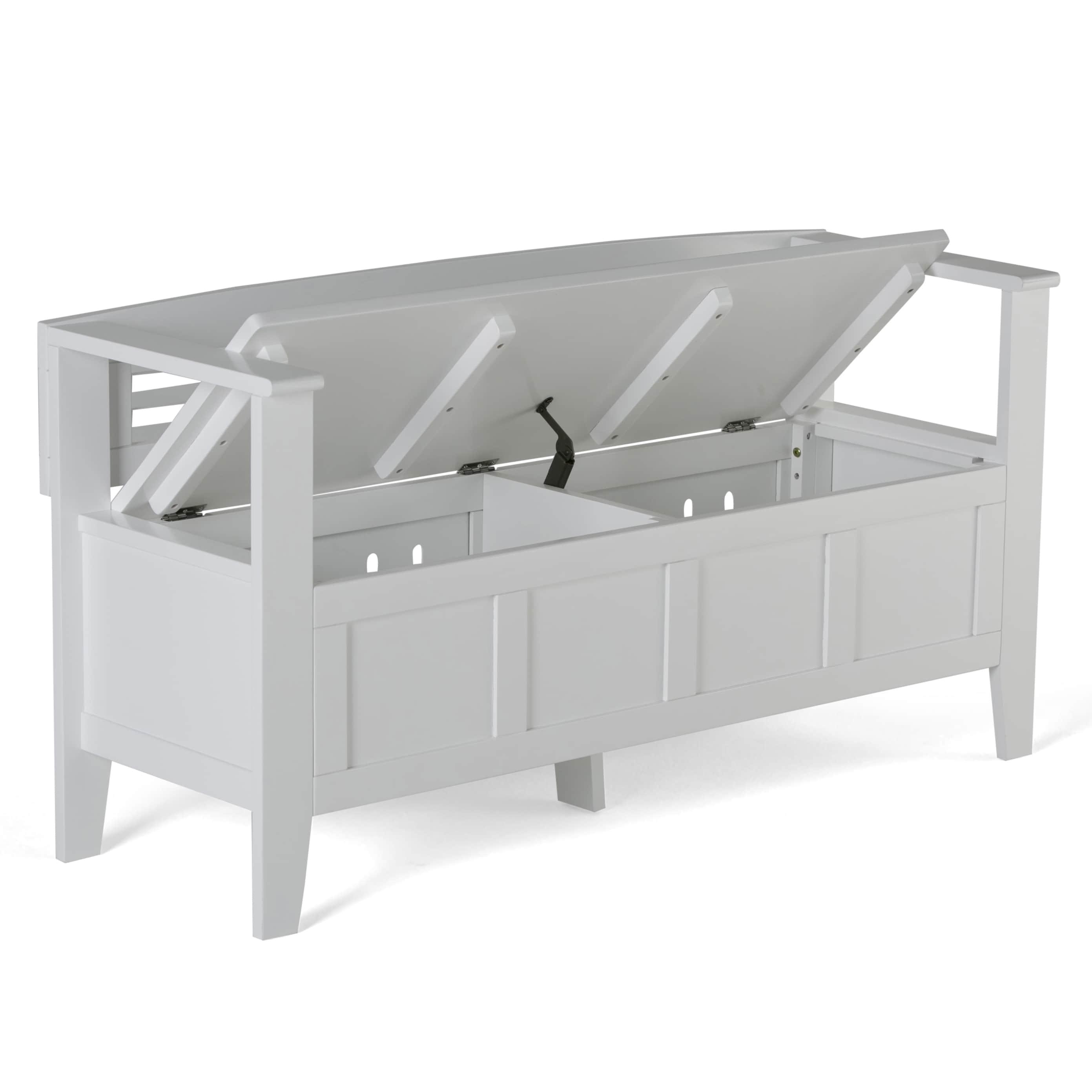 Simpli Home Adams 48"W Solid Wood Contemporary Entryway Storage Bench with Lift-Top Lid and Dual Compartments