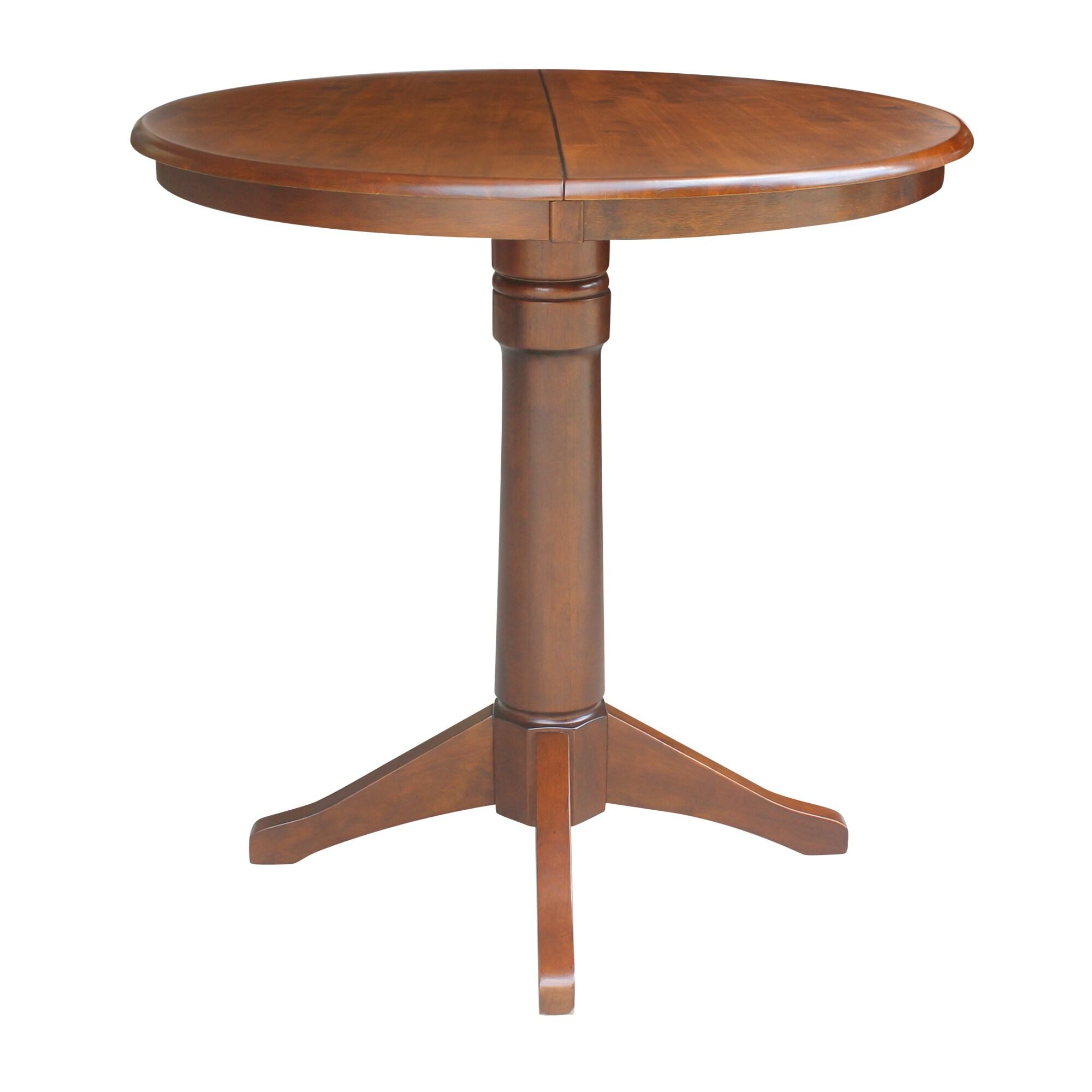 International Concepts 36" Magnolia Round Top Counter Height Dining Table with 12" Leaf Espresso: Hardwood Pedestal Base, Seats 4