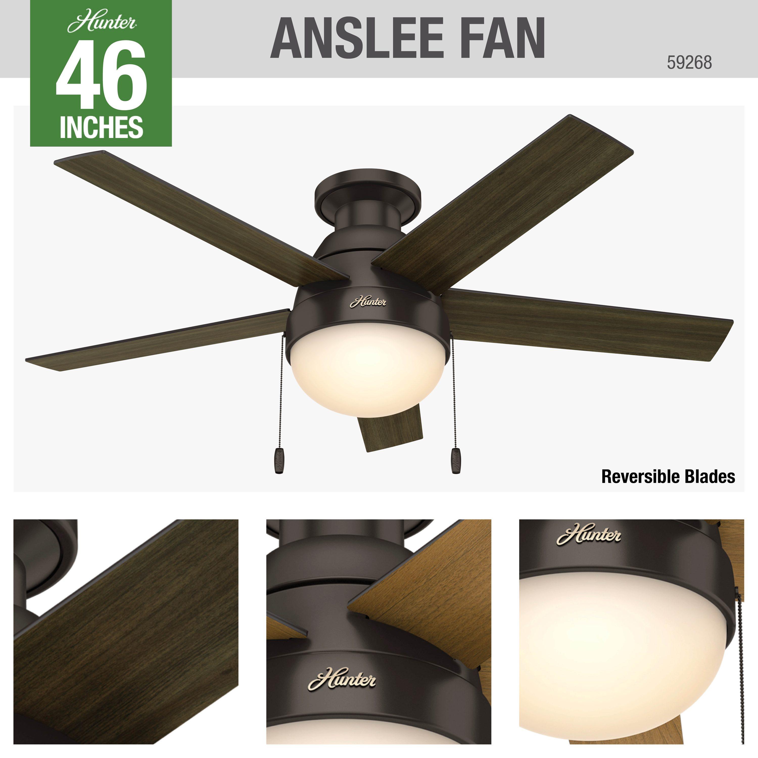 46" Anslee 5 - Blade LED Flush Mount Ceiling Fan with Pull Chain and Light Kit Included