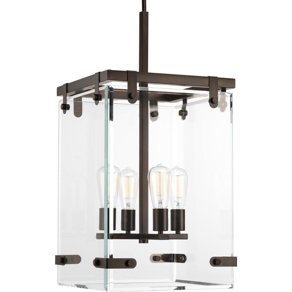 Progress Lighting Glayse 4-Light Pendant, Antique Bronze, Beveled Glass Shade