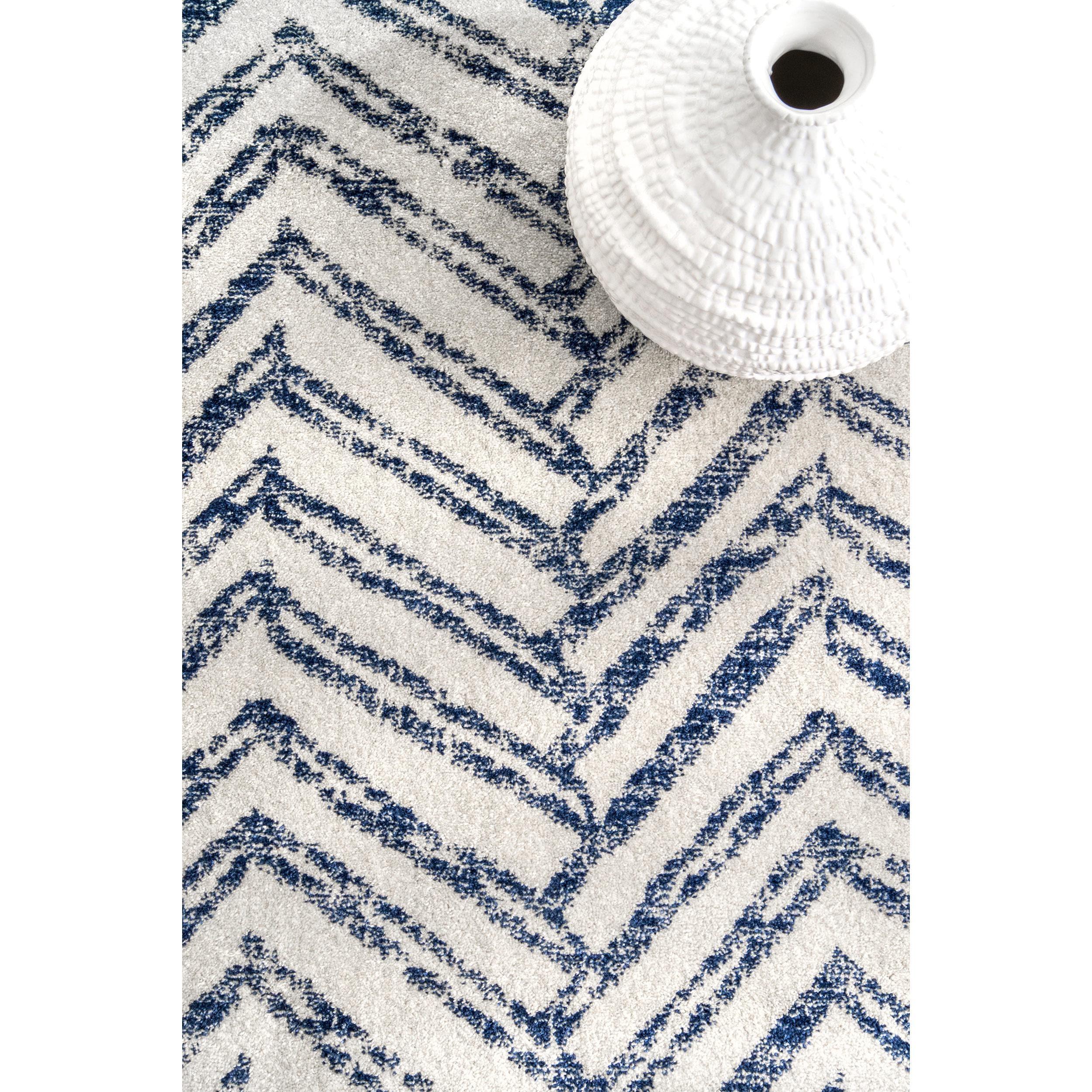 Nuloom Rosanne Chevron 2x8 Runner Indoor Area Rug for Living Room Bedroom Dining Room Entryway Hallway Kitchen, Blue/Ivory