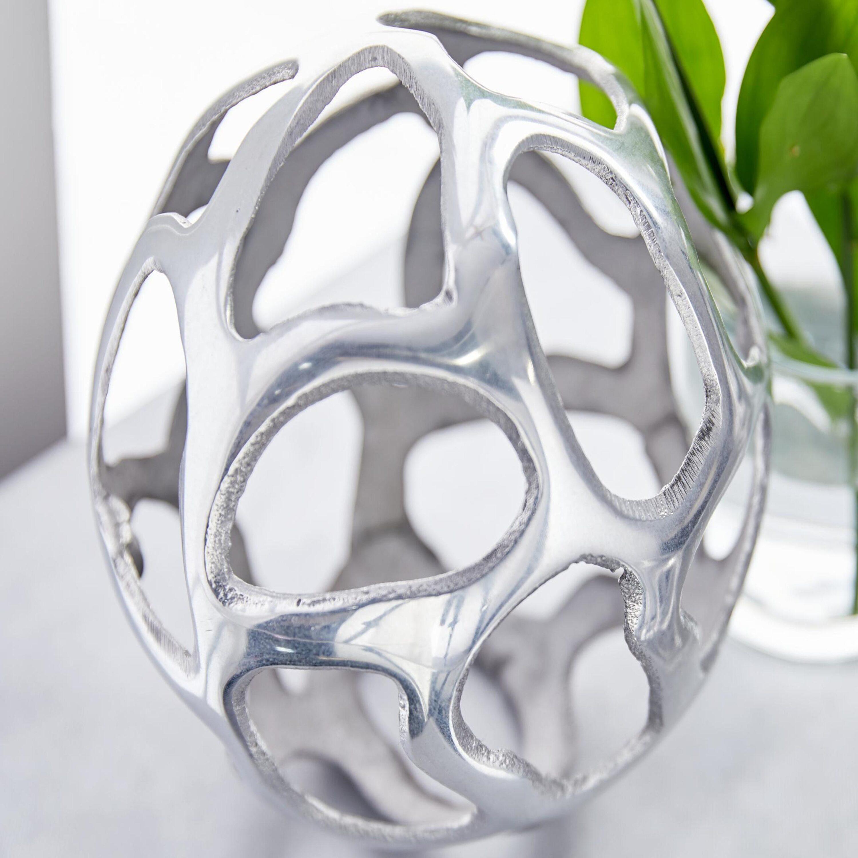Olivia & May Set of 3 Decorative Aluminum Balls Silver : Textured Orb Sculptures for Tabletop Decor