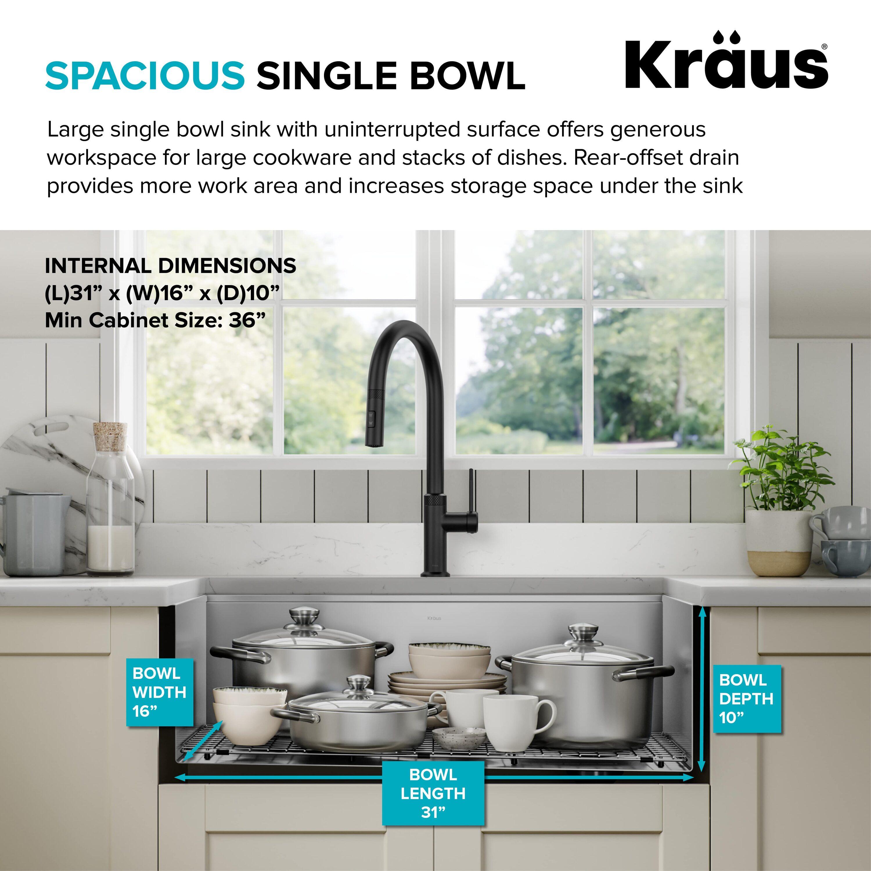 KRAUS® Kore Modern Farmhouse Workstation 16 Gauge Single Bowl Stainless Steel Kitchen Sink with Accessories