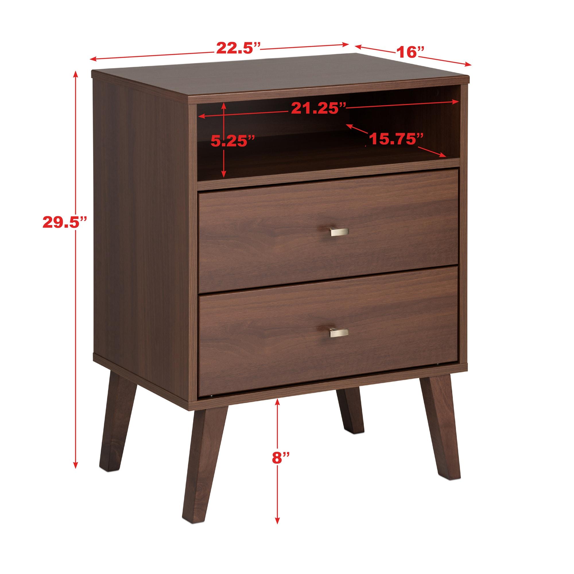 Prepac Milo Mid-Century Modern 2 Drawers Tall Nightstand with Shelf Cherry: Laminated, MDF, Metal Hardware