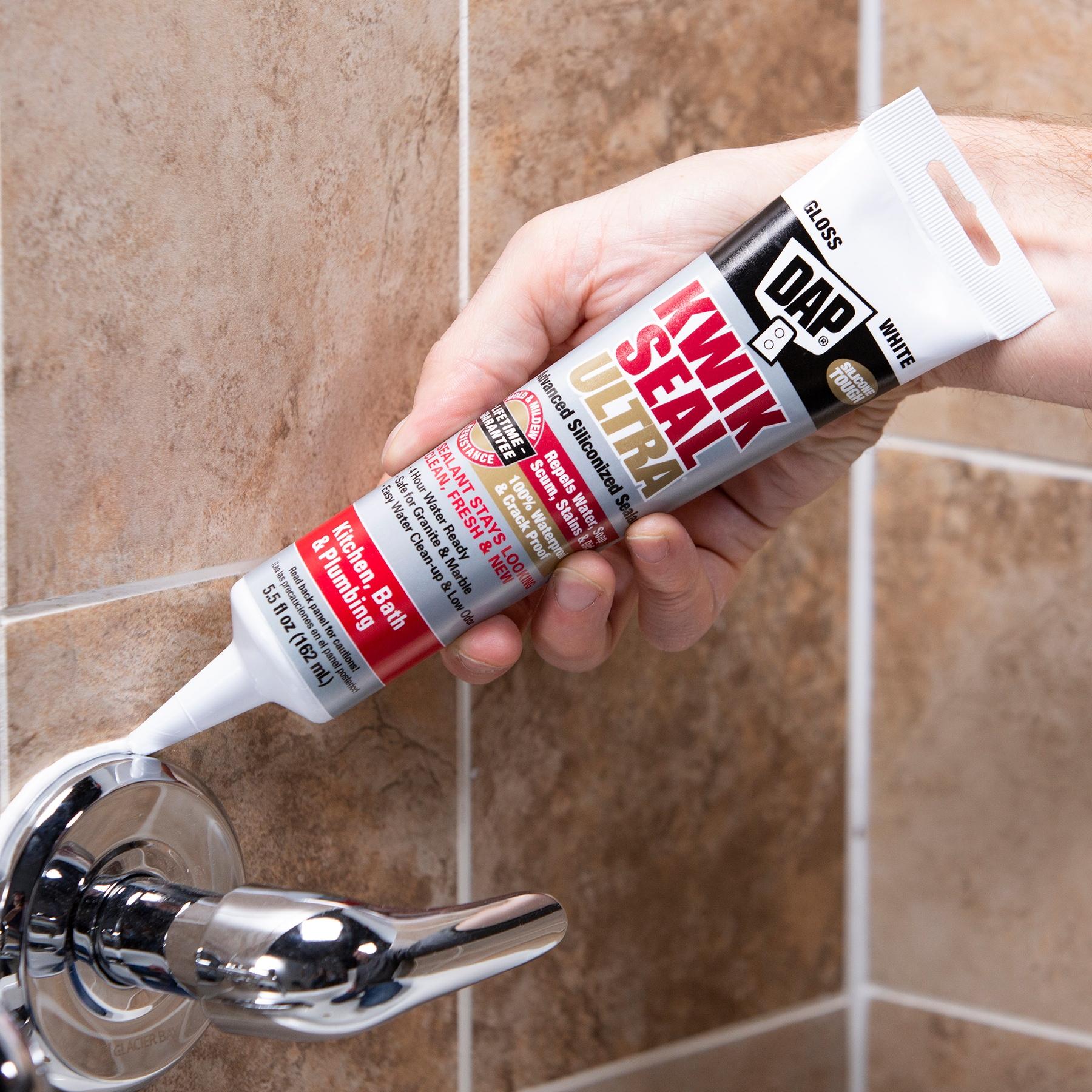 DAP Kwik Seal Ultra Premium Silicone Kitchen and Bath Caulk Sealant, 5.5 oz White