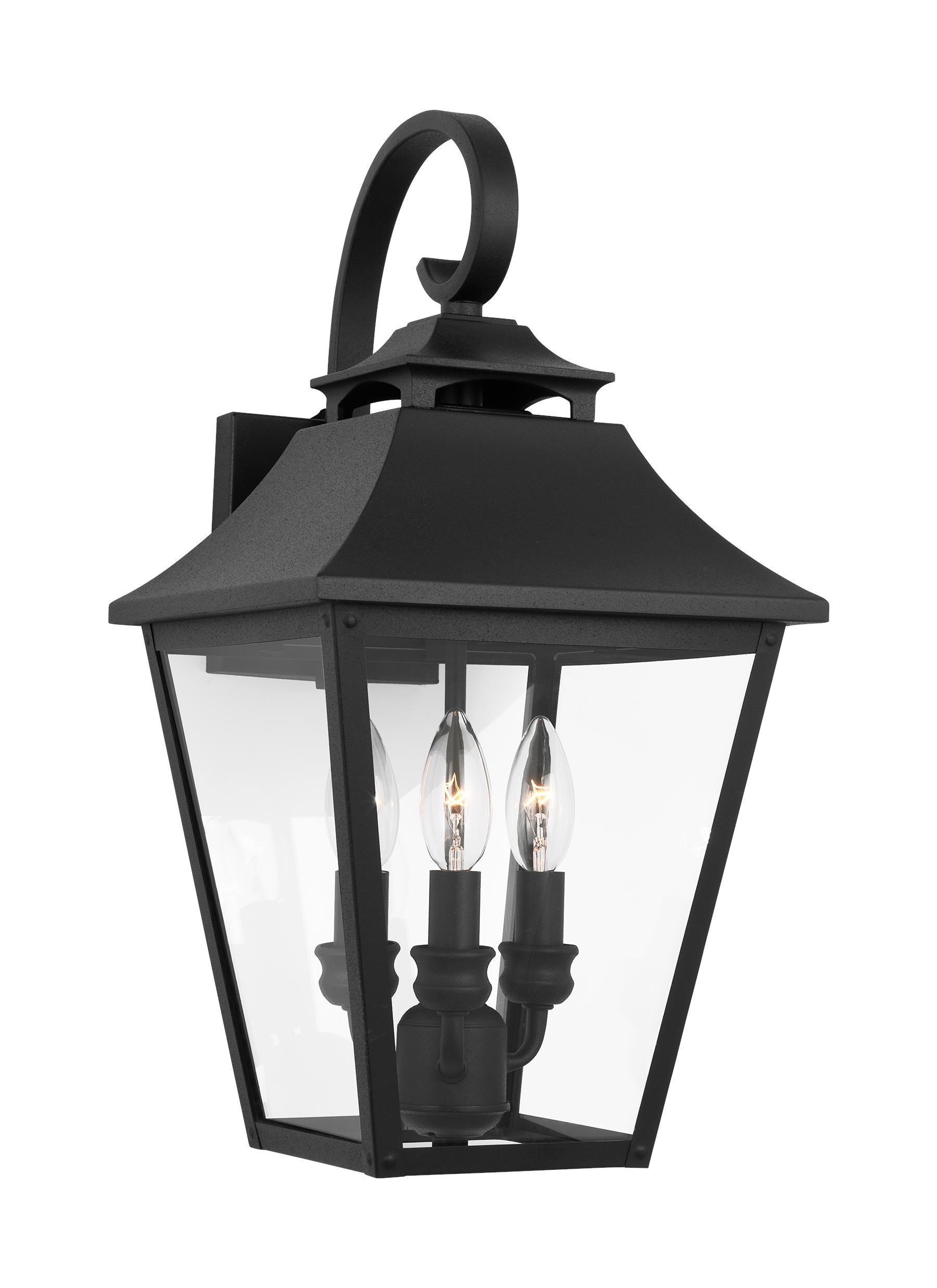 Textured Black 3-Light Outdoor Wall Lantern with Clear Seeded Glass