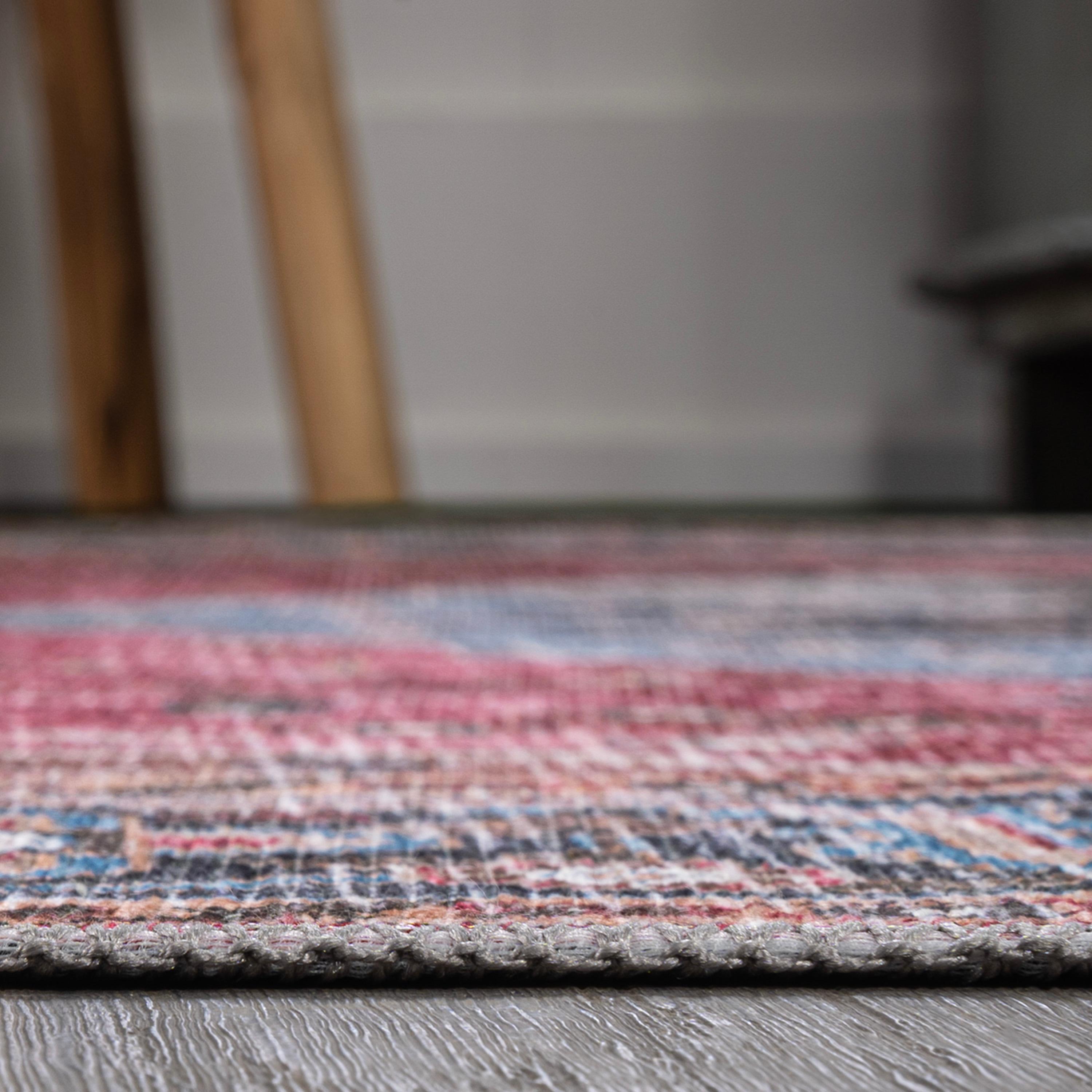 Alacati Ogee Medallion Machine-Washable Red/Blue/Brown 3 ft. x 5 ft. Area Rug - JONATHAN Y