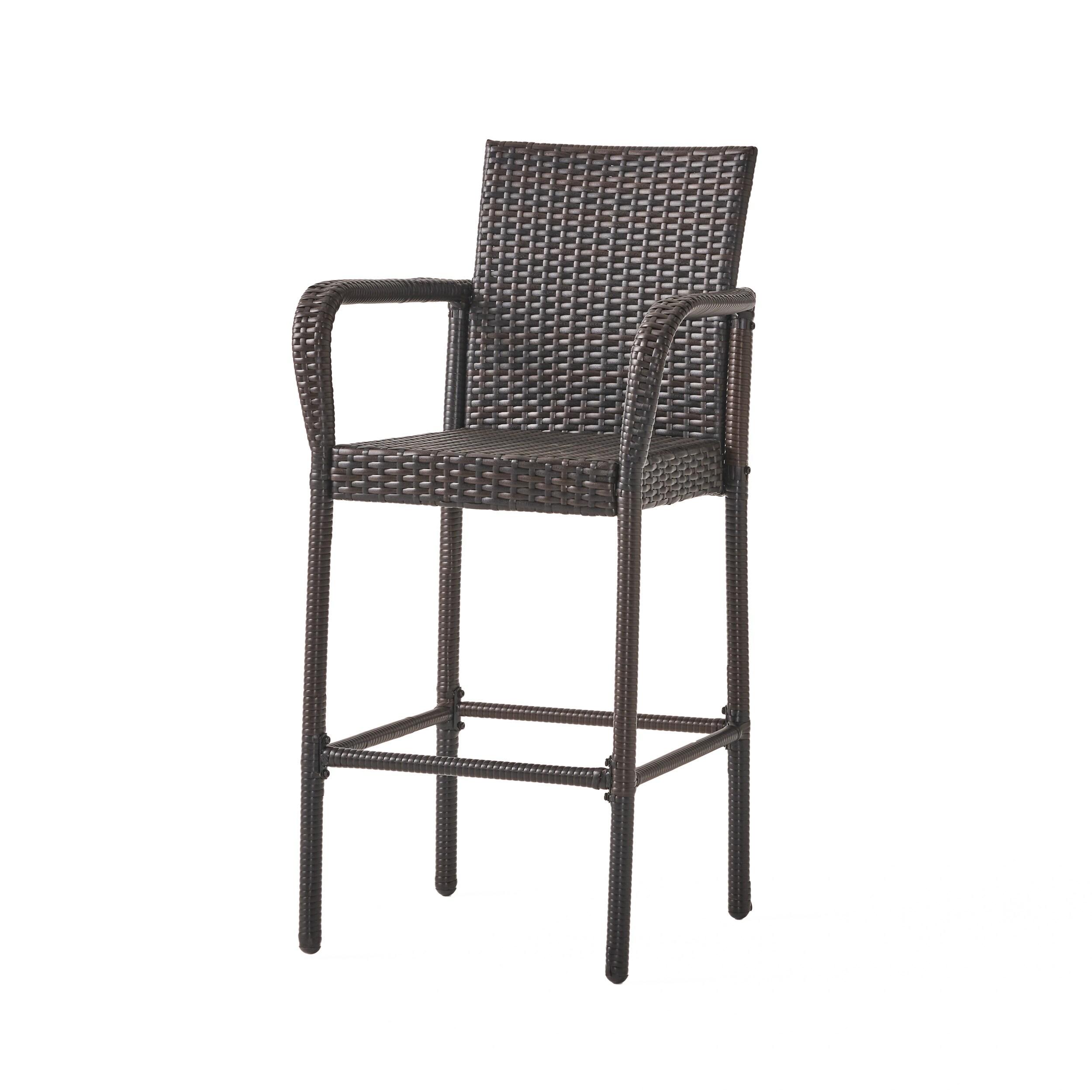 Delfina 4pk Wicker Barstool - Brown - Christopher Knight Home: UV & Weather-Resistant, Powder-Coated Frame